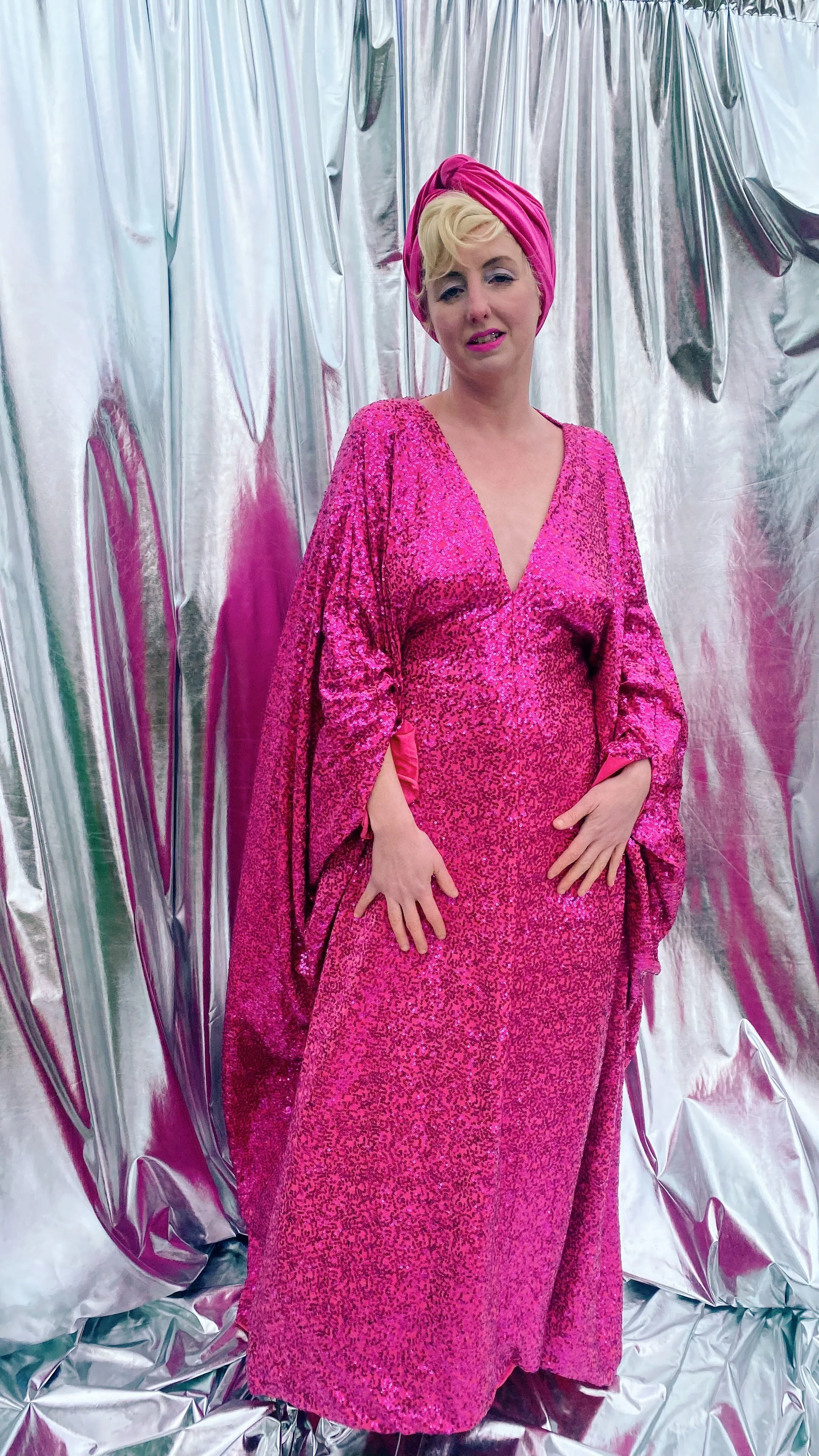 HOT pink sequin Glamour maxi kaftan gown- Studio 54