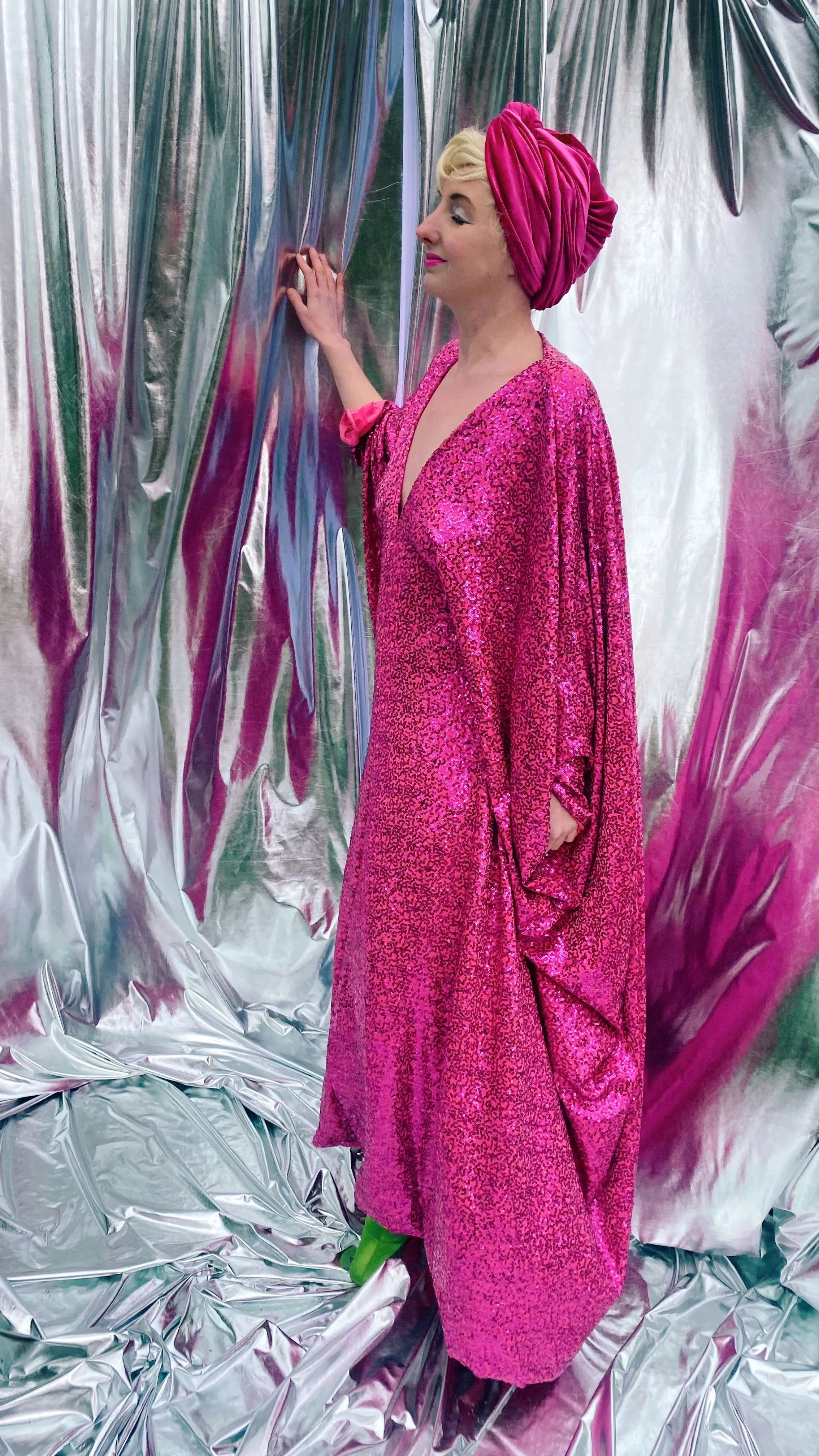 HOT pink sequin Glamour maxi kaftan gown- Studio 54