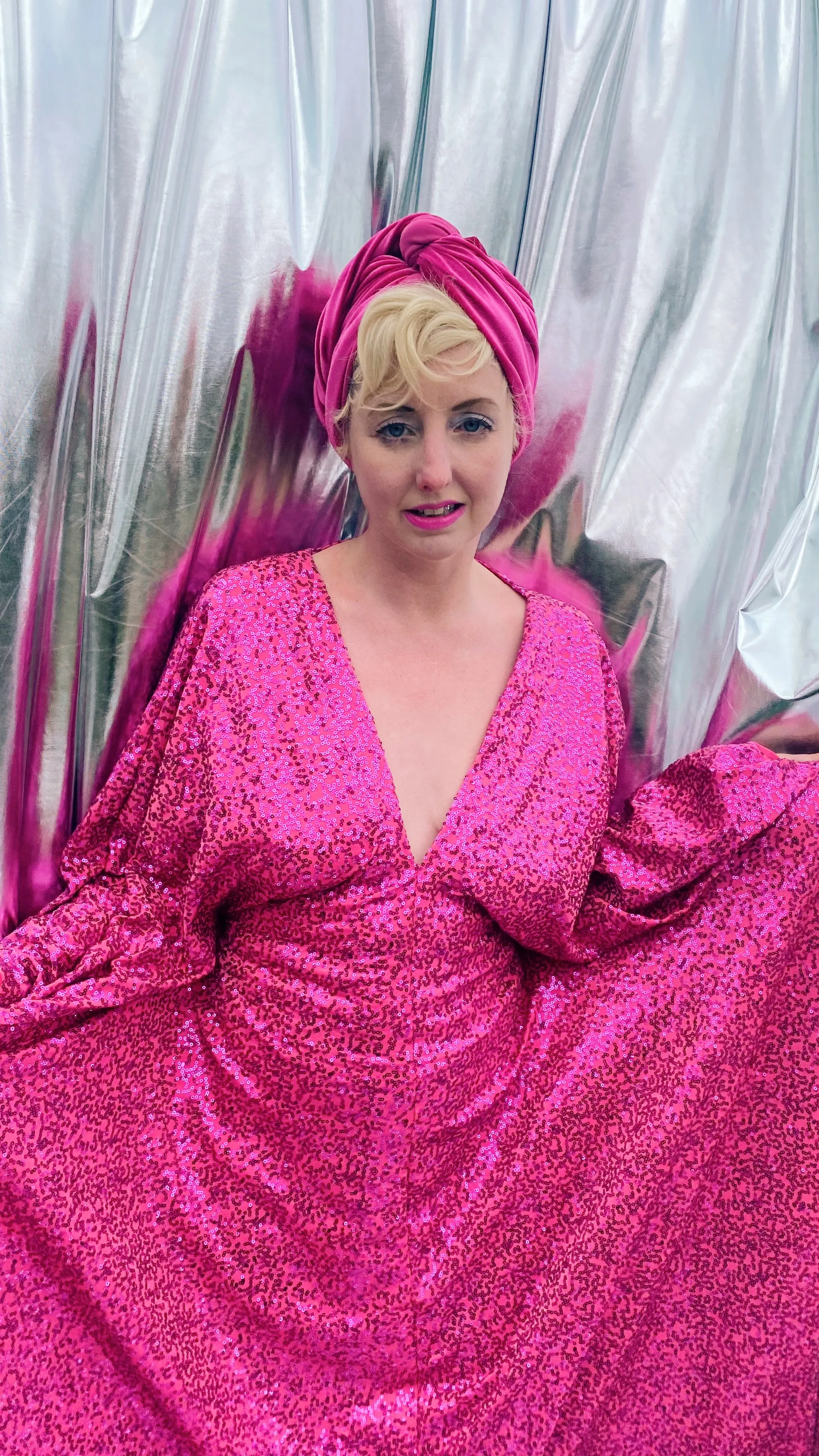 HOT pink sequin Glamour maxi kaftan gown- Studio 54