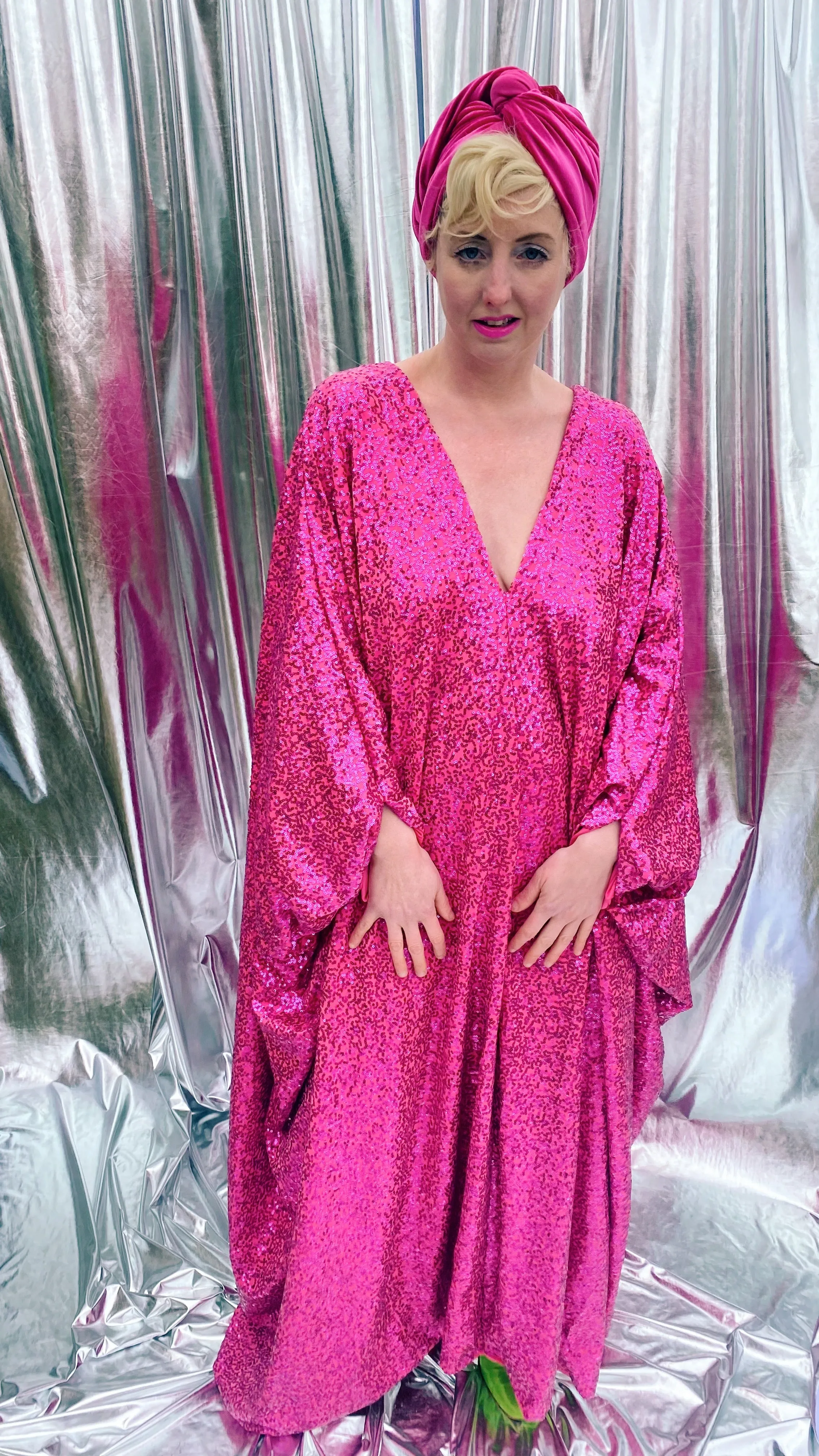 HOT pink sequin Glamour maxi kaftan gown- Studio 54
