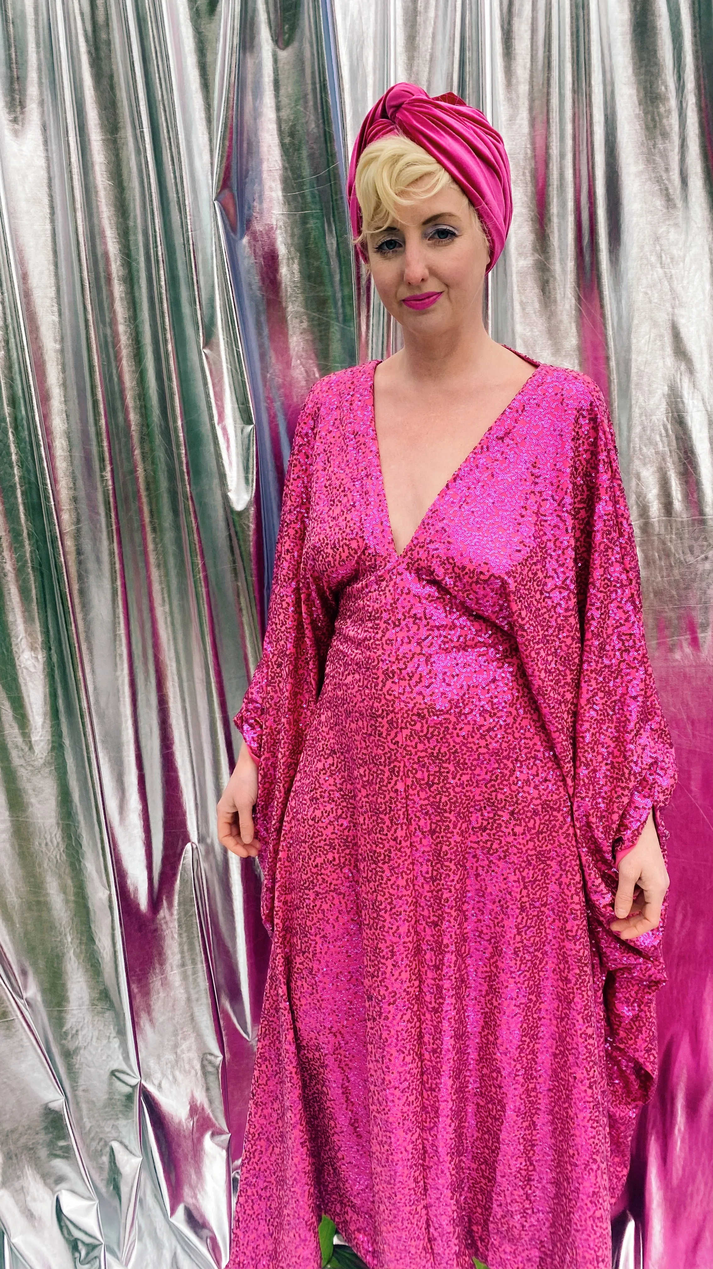 HOT pink sequin Glamour maxi kaftan gown- Studio 54