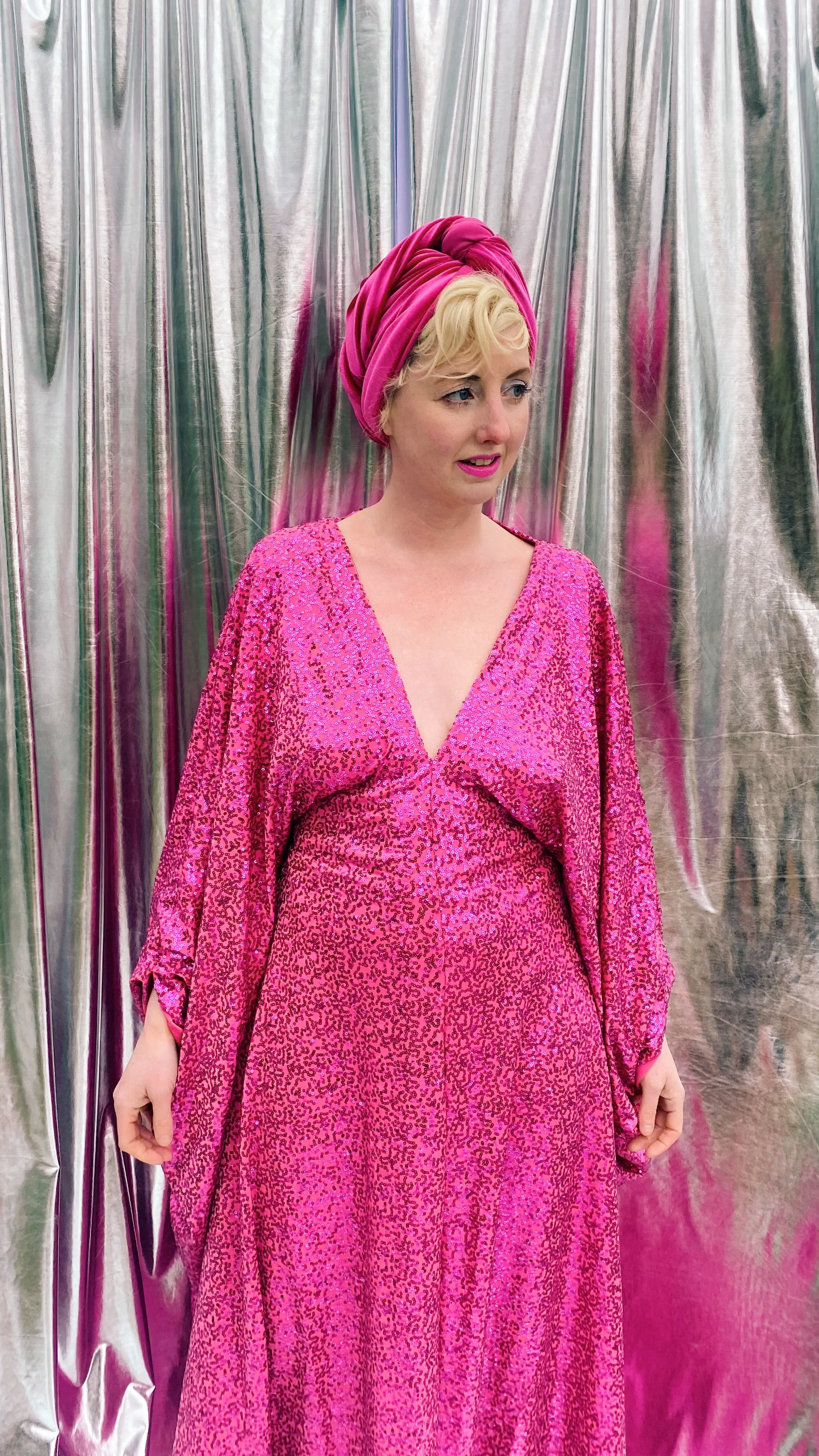 HOT pink sequin Glamour maxi kaftan gown- Studio 54
