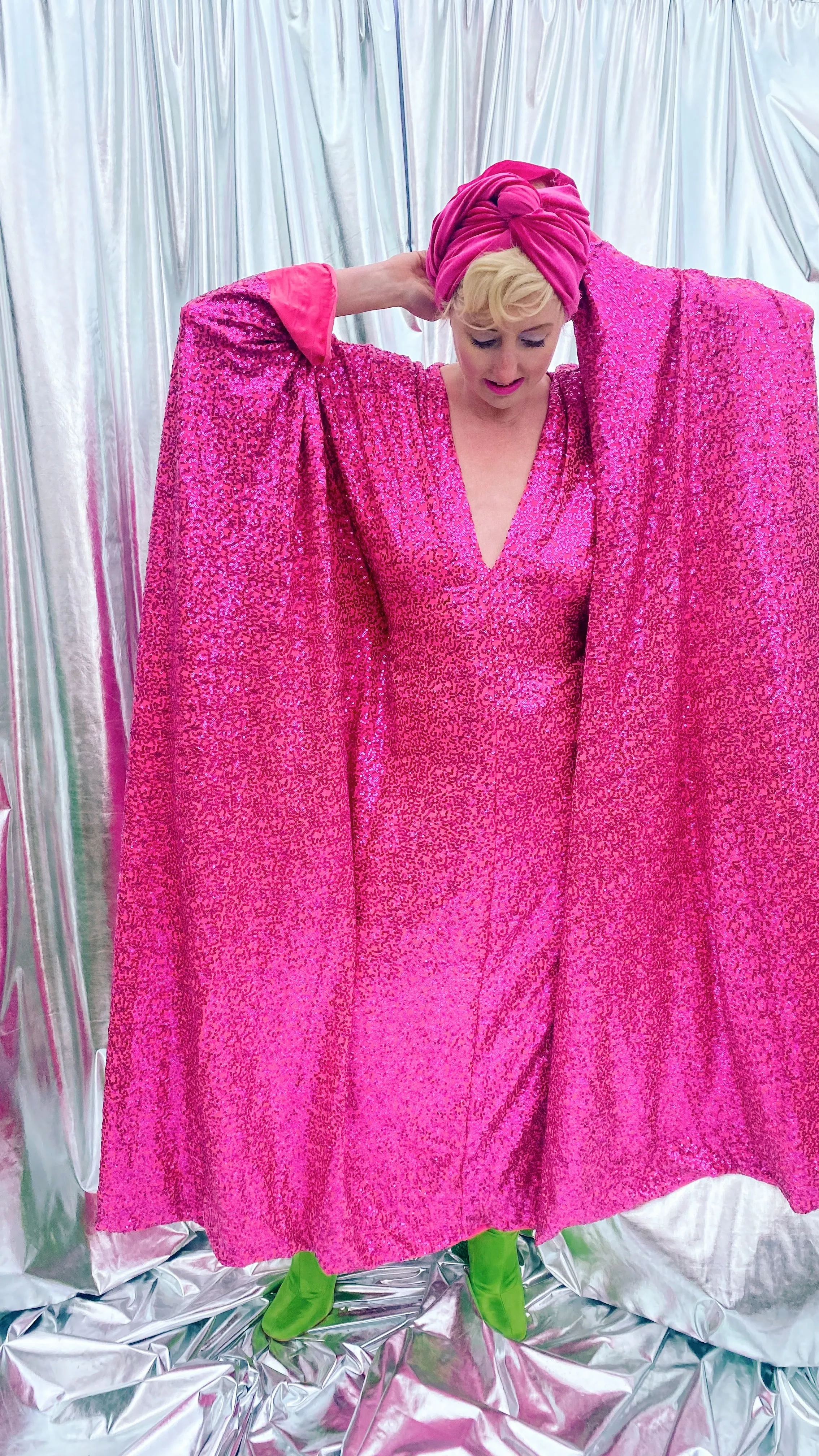 HOT pink sequin Glamour maxi kaftan gown- Studio 54