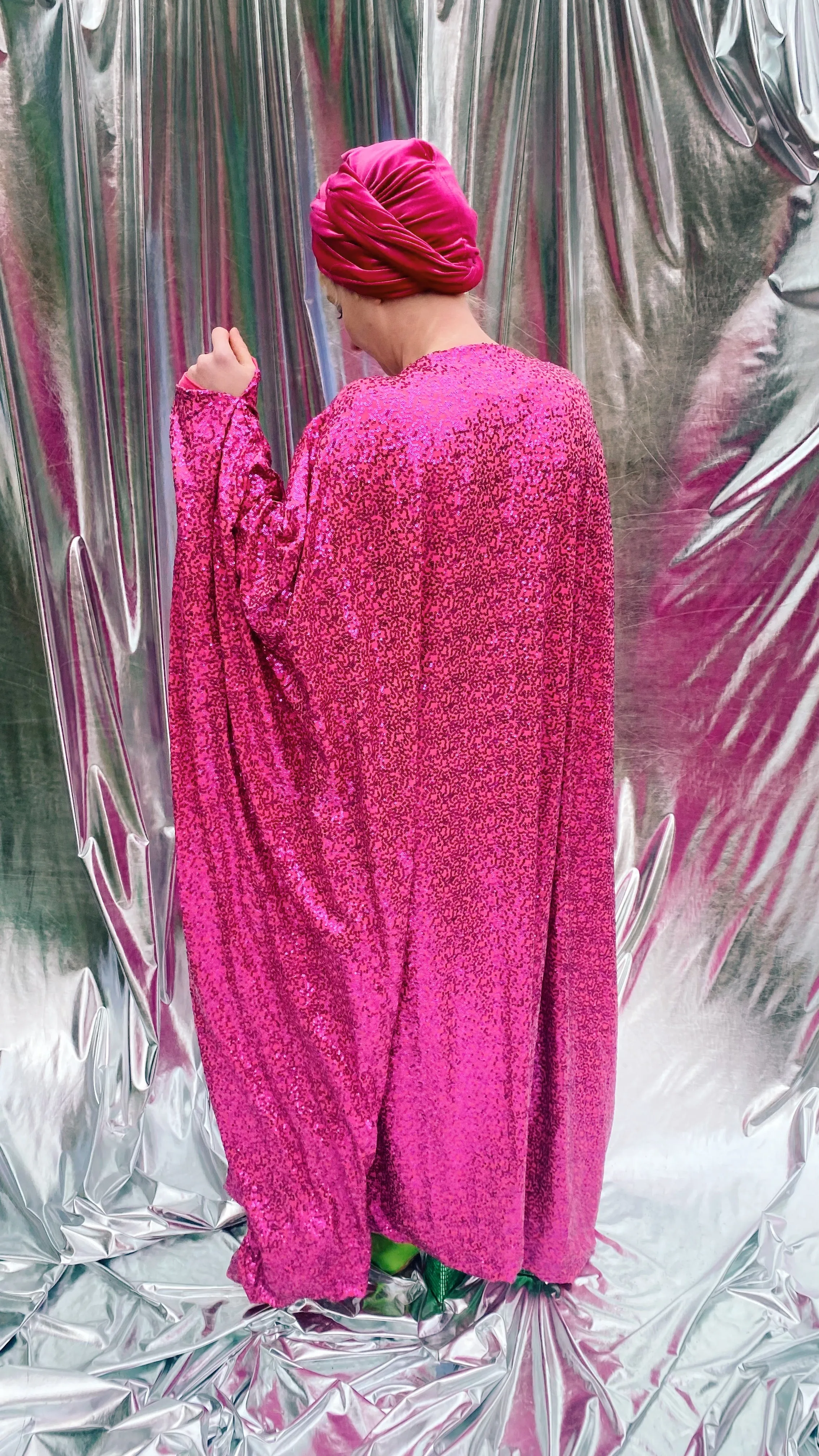 HOT pink sequin Glamour maxi kaftan gown- Studio 54