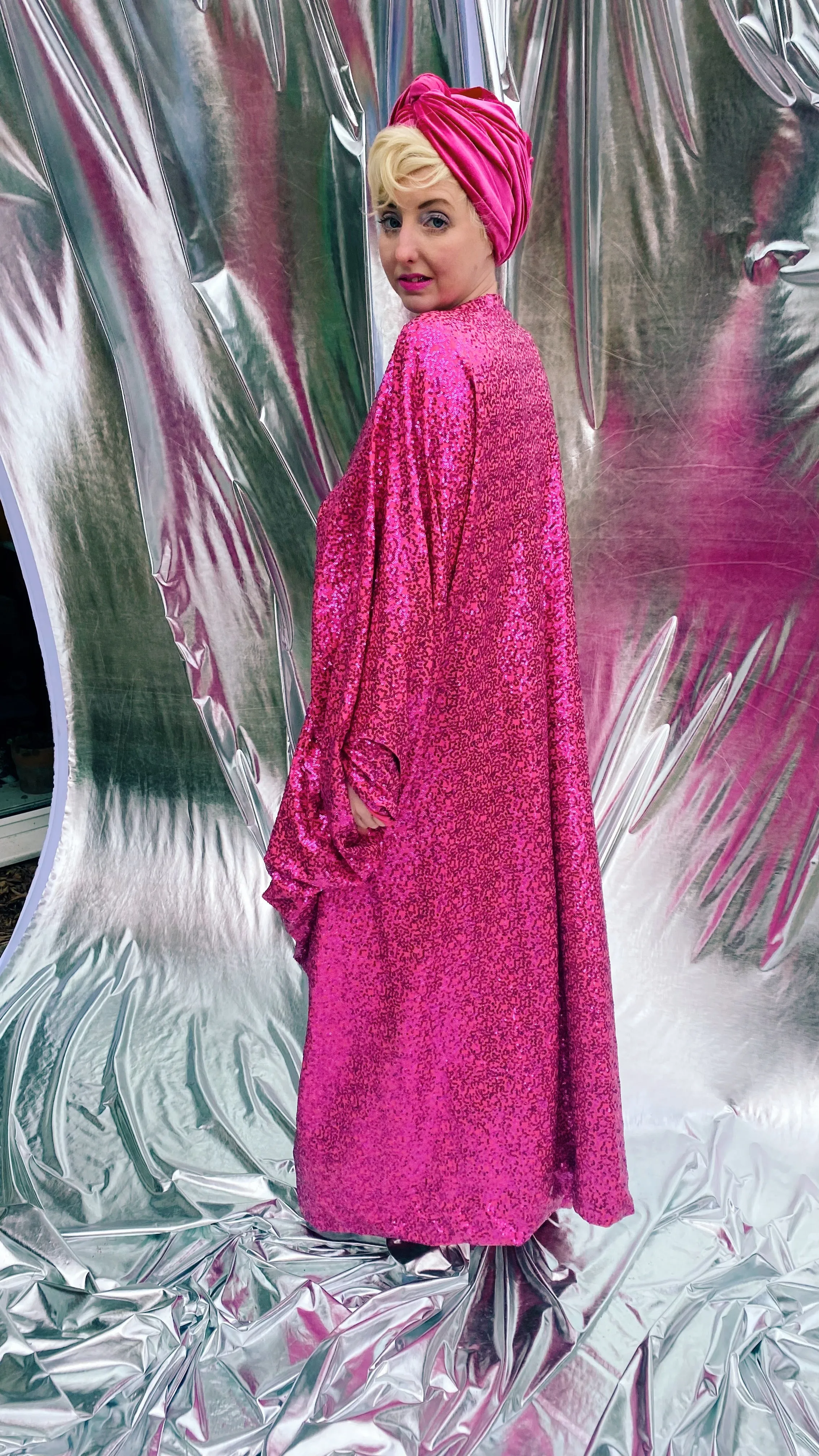 HOT pink sequin Glamour maxi kaftan gown- Studio 54