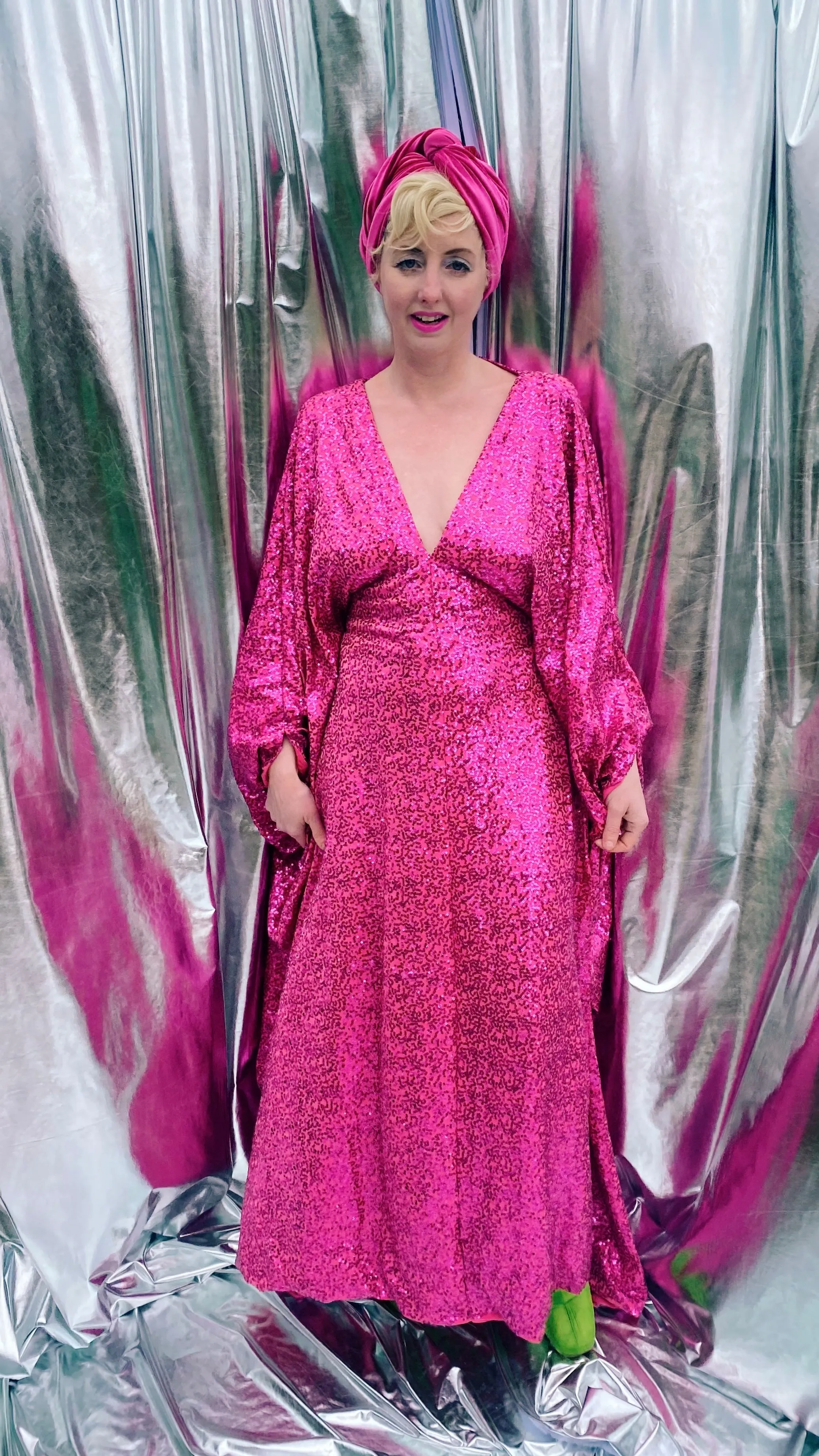 HOT pink sequin Glamour maxi kaftan gown- Studio 54