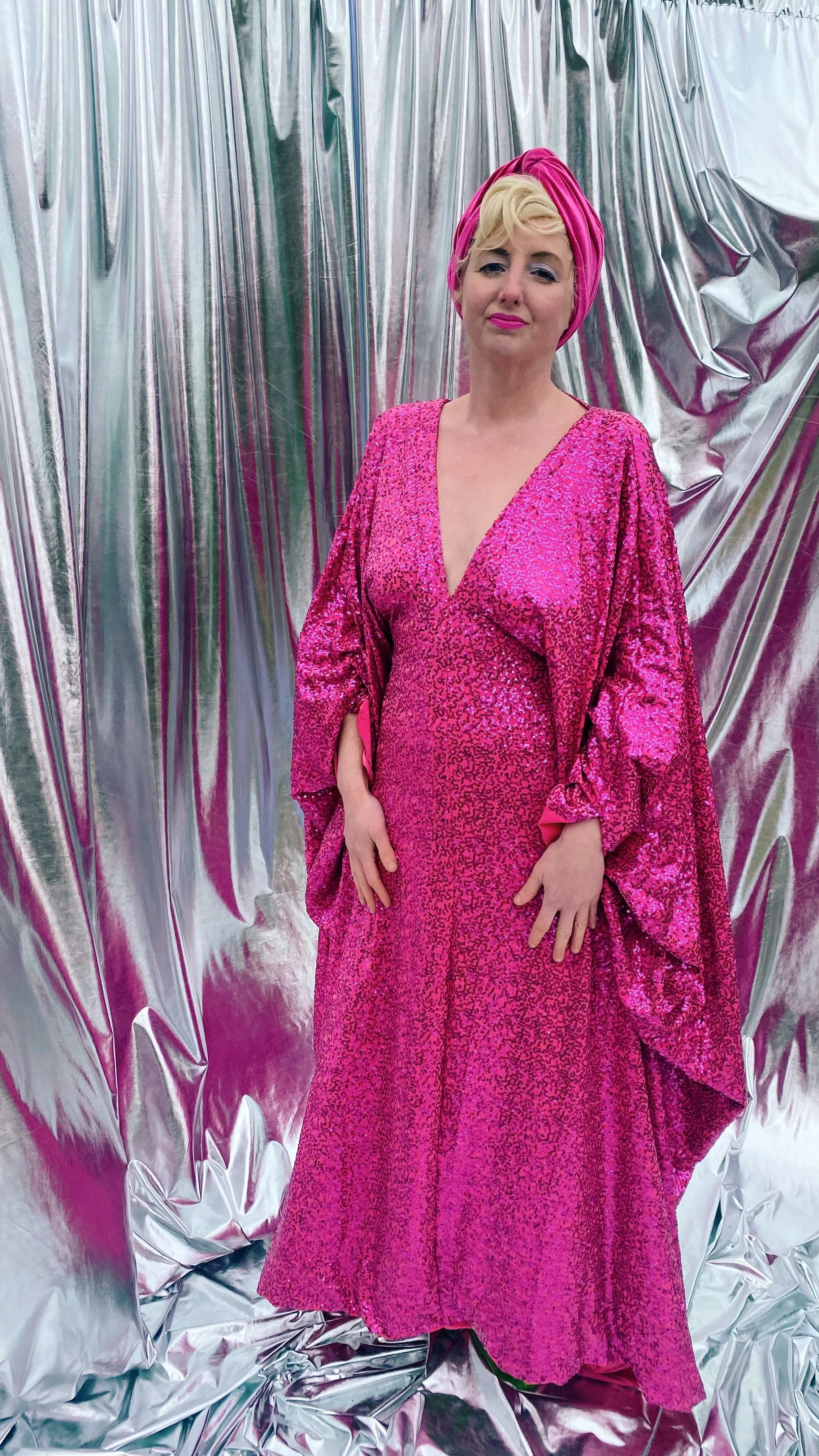 HOT pink sequin Glamour maxi kaftan gown- Studio 54