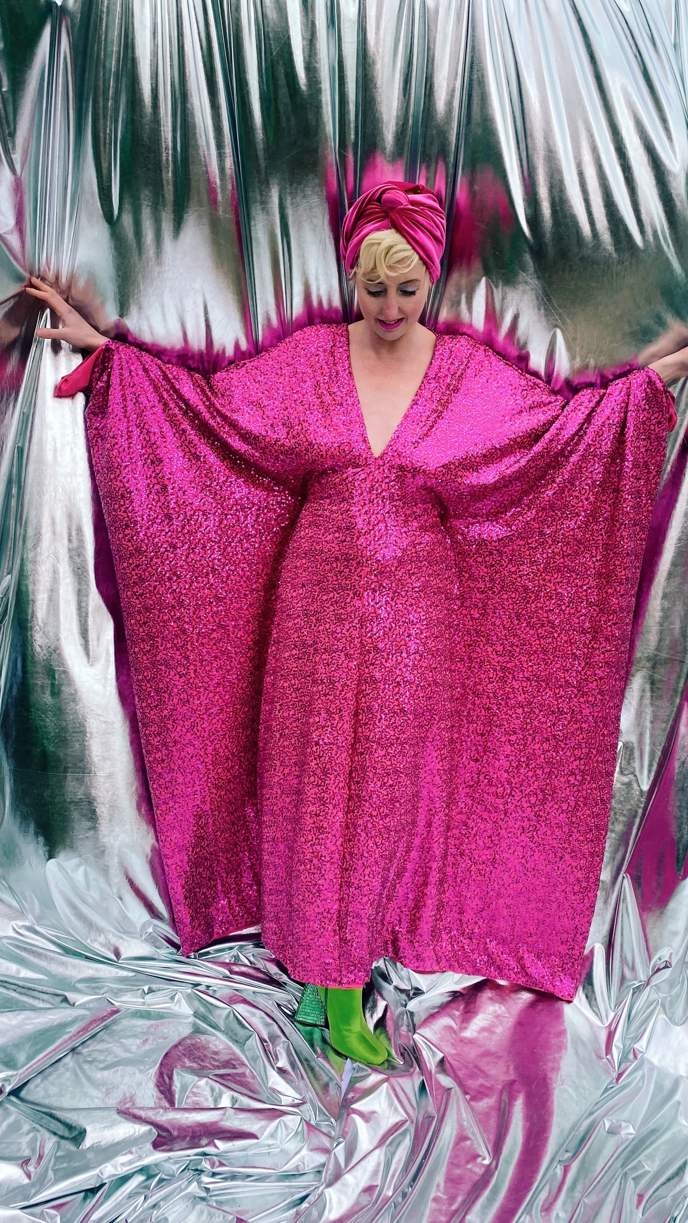 HOT pink sequin Glamour maxi kaftan gown- Studio 54