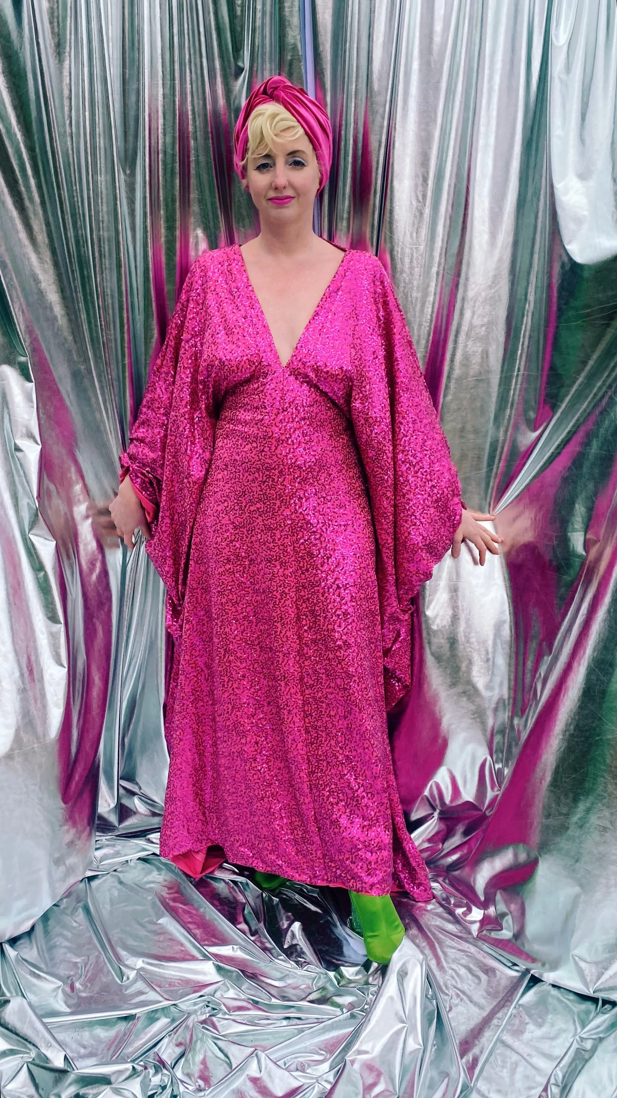 HOT pink sequin Glamour maxi kaftan gown- Studio 54