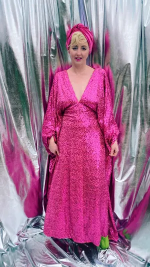 HOT pink sequin Glamour maxi kaftan gown- Studio 54