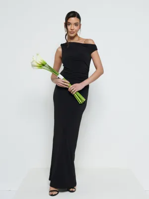 Mackenzie One Shoulder Jersey Bridesmaid Dress - Black