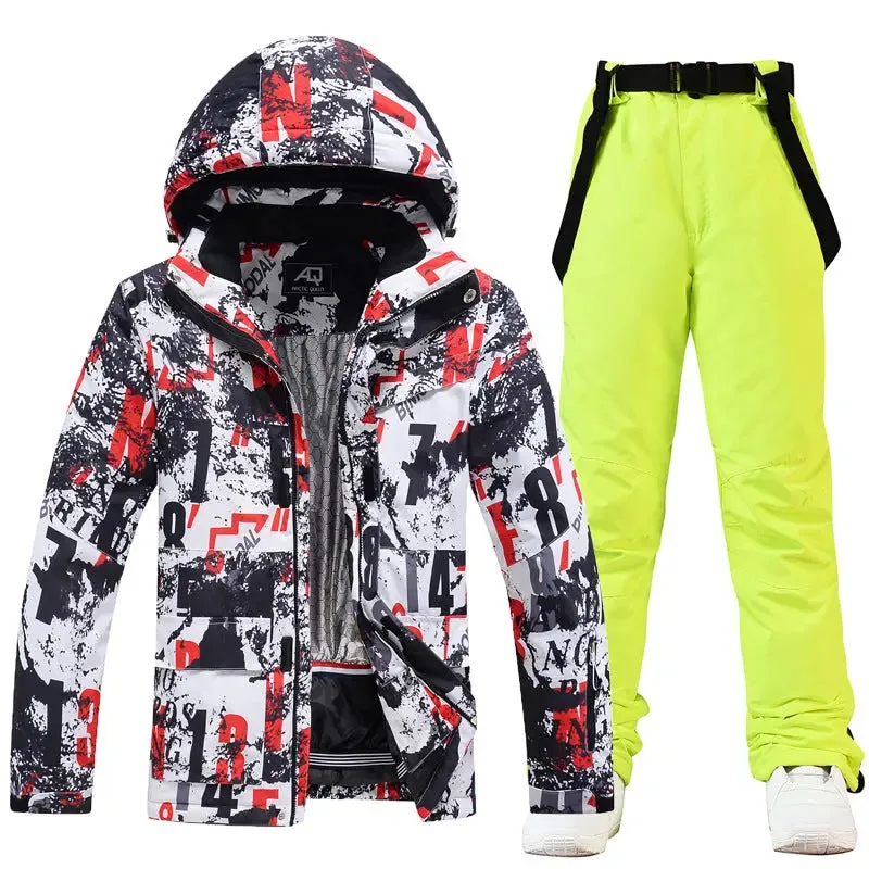 Men Classical Printed Ski Snowboard Insulated Jacket & Bib Pants
