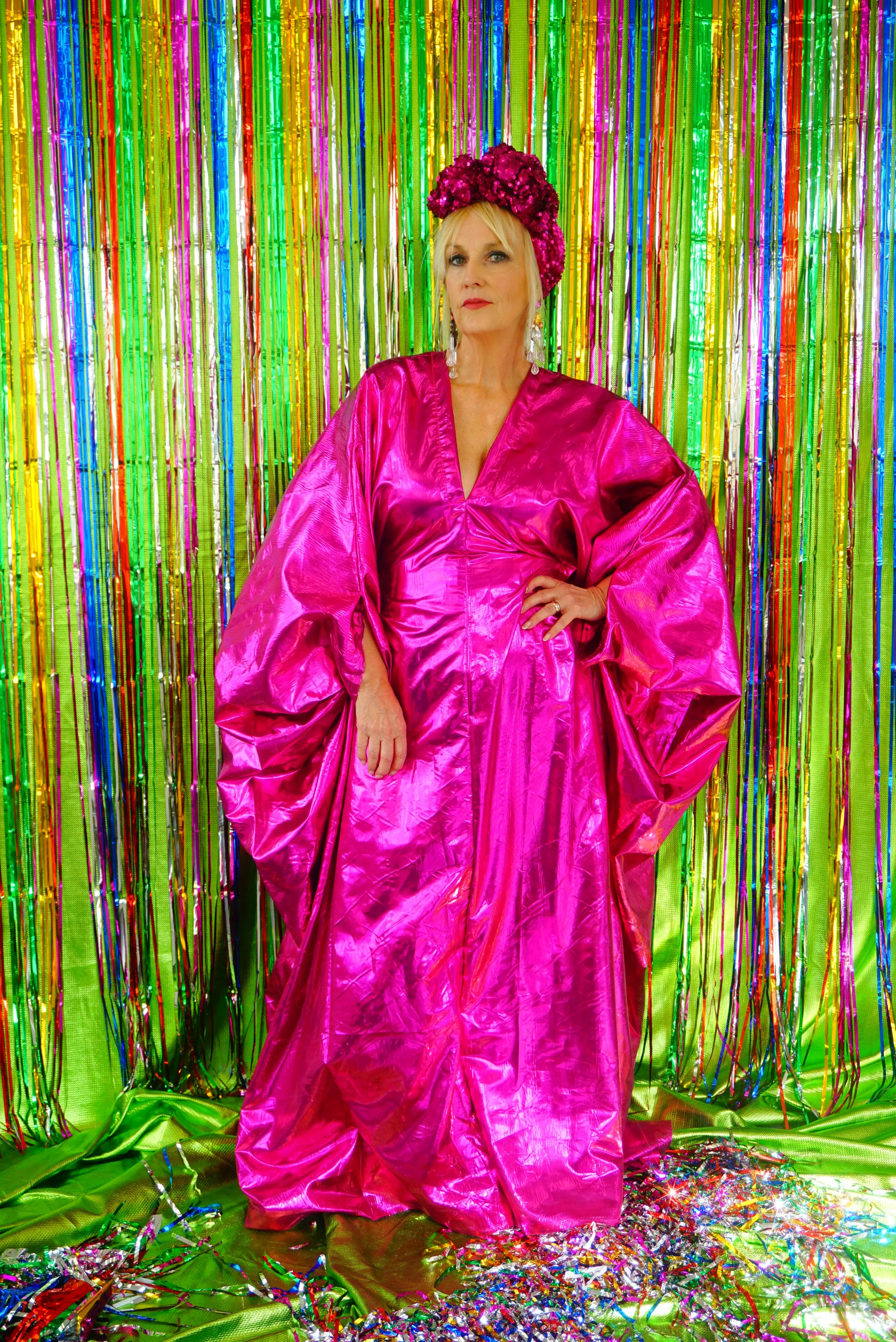 Metallic Foil Flash Gordon Chrome Kaftan - Pink