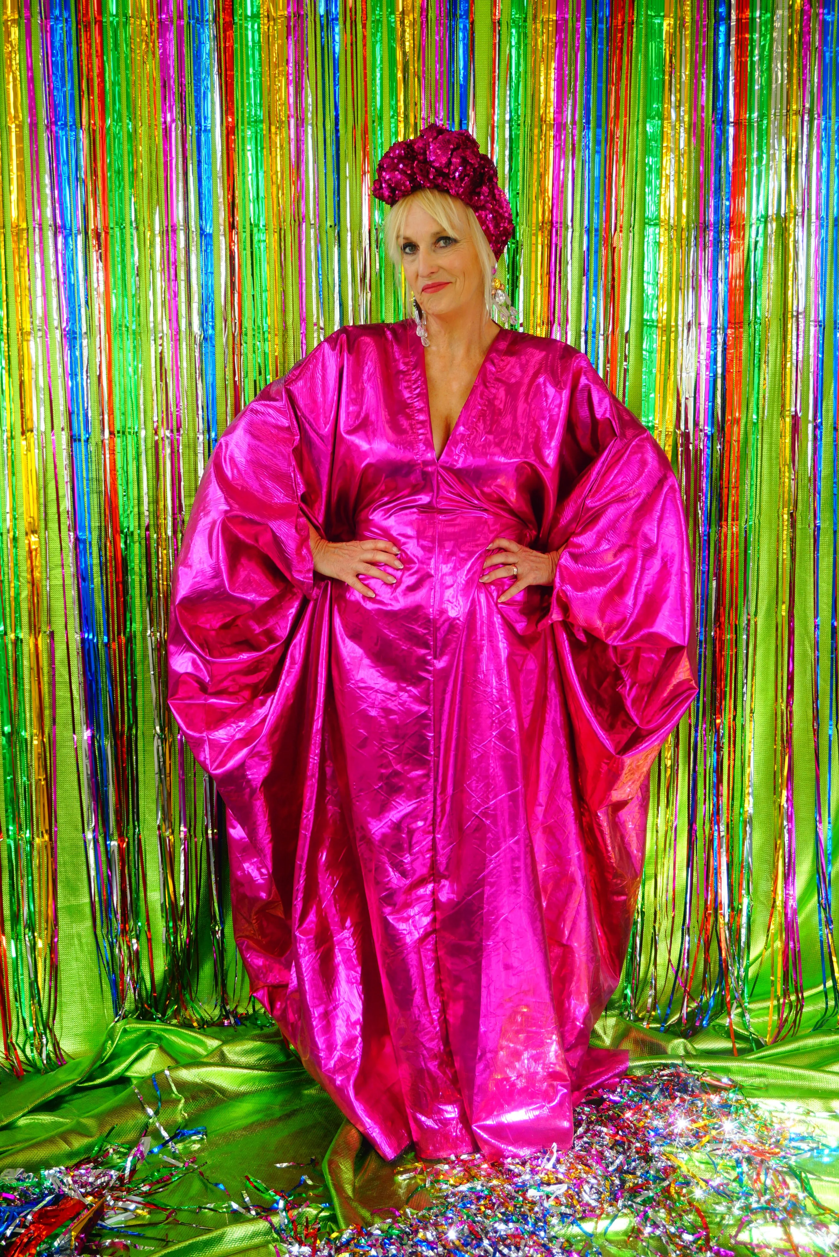 Metallic Foil Flash Gordon Chrome Kaftan - Pink