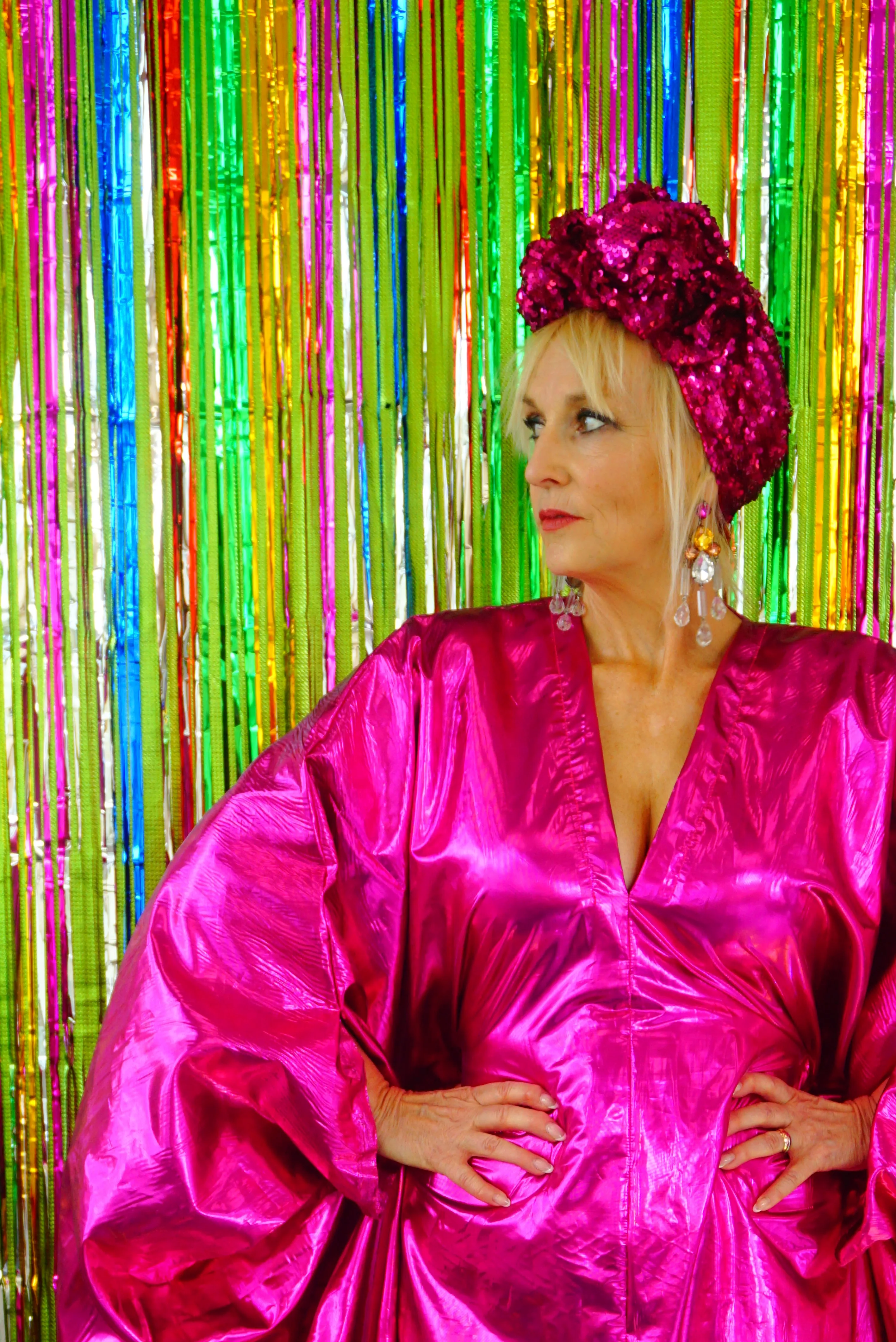 Metallic Foil Flash Gordon Chrome Kaftan - Pink