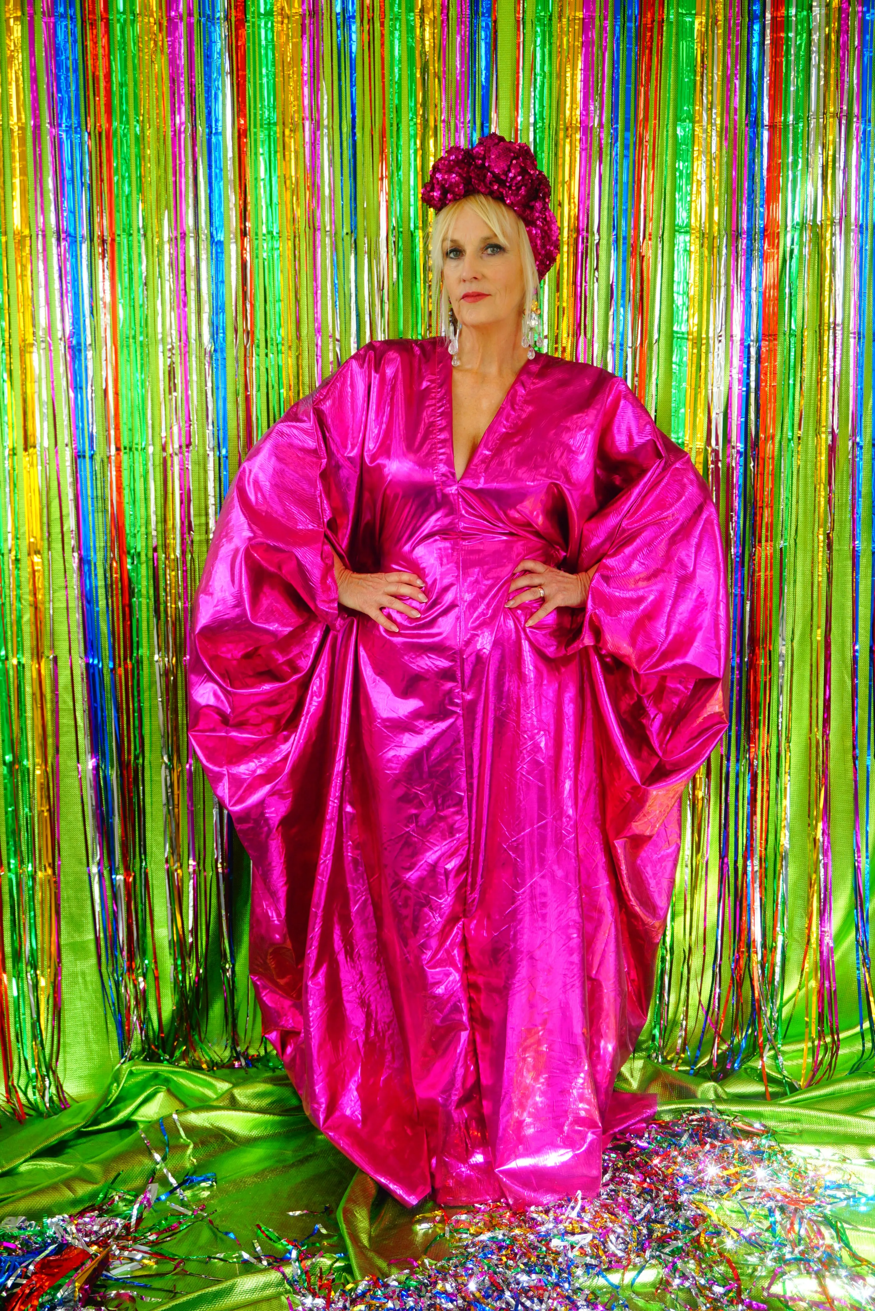 Metallic Foil Flash Gordon Chrome Kaftan - Pink