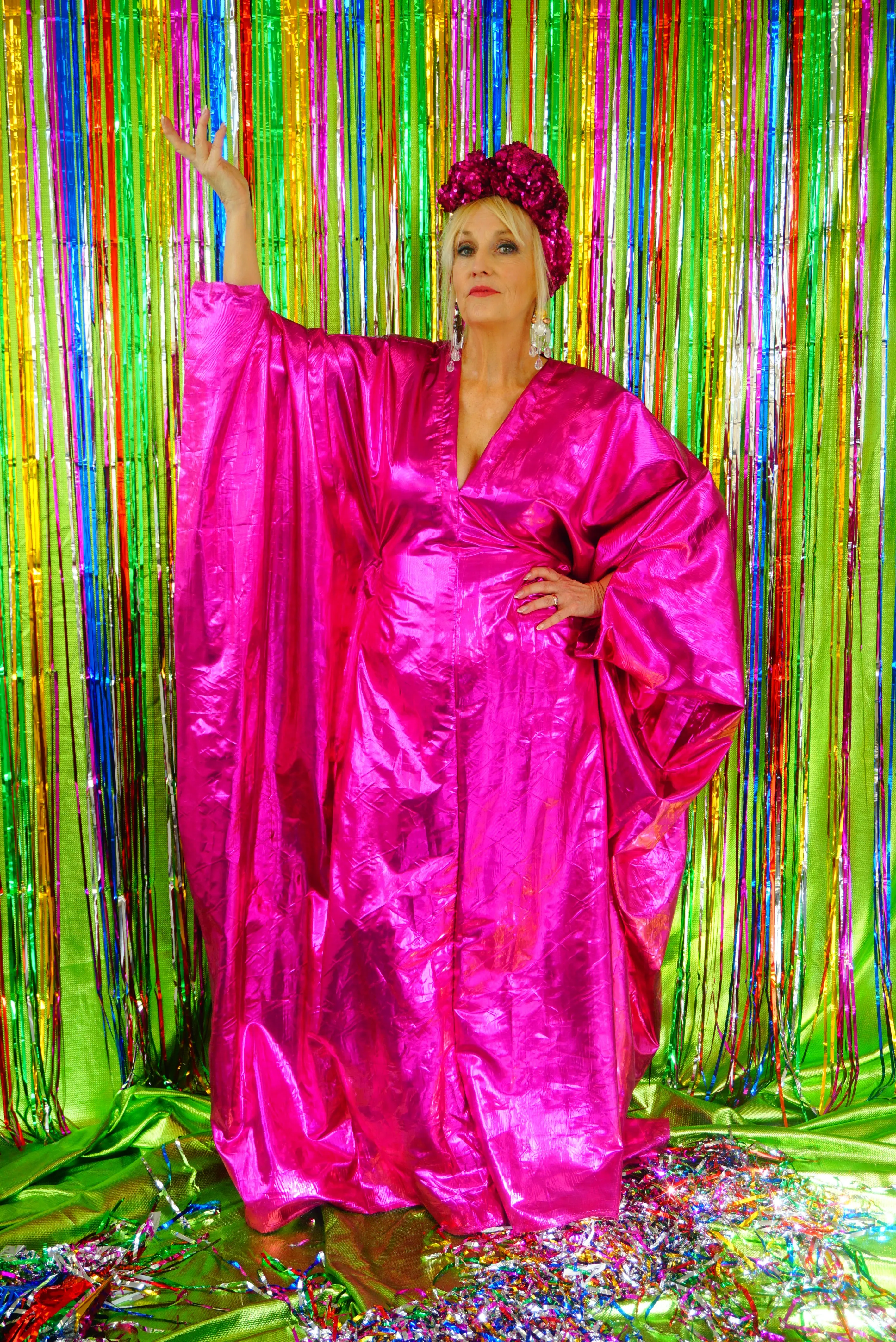 Metallic Foil Flash Gordon Chrome Kaftan - Pink