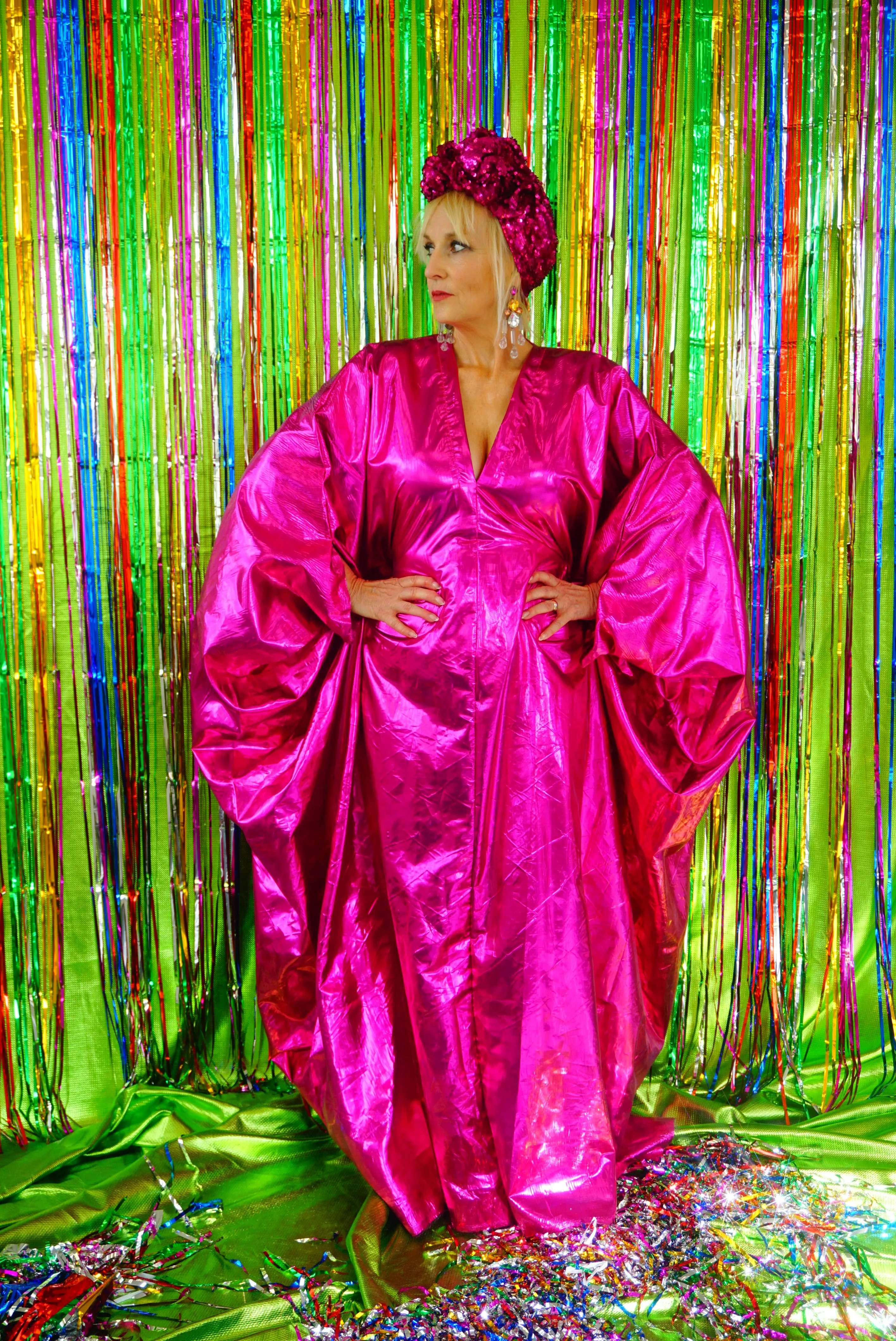 Metallic Foil Flash Gordon Chrome Kaftan - Pink