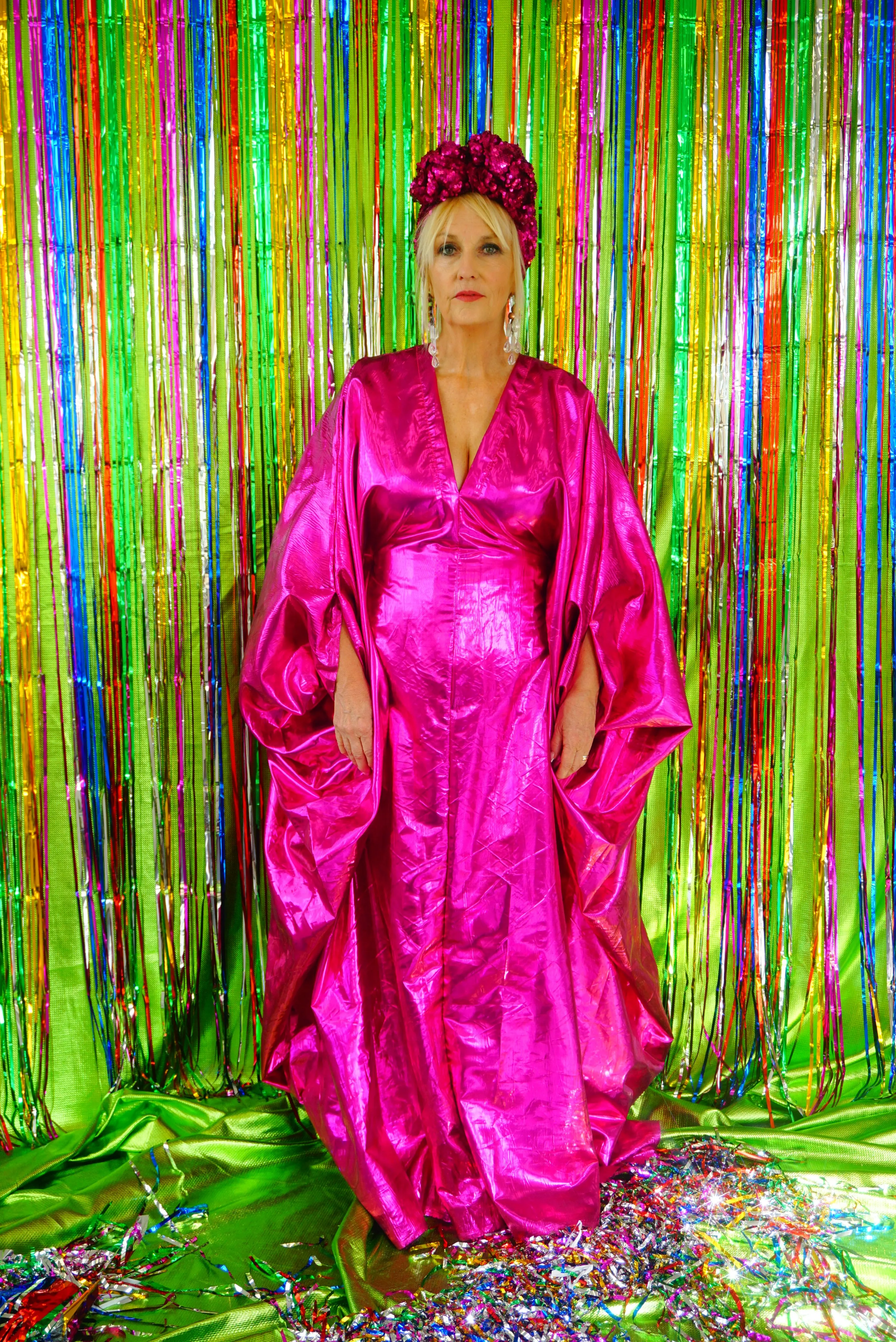 Metallic Foil Flash Gordon Chrome Kaftan - Pink