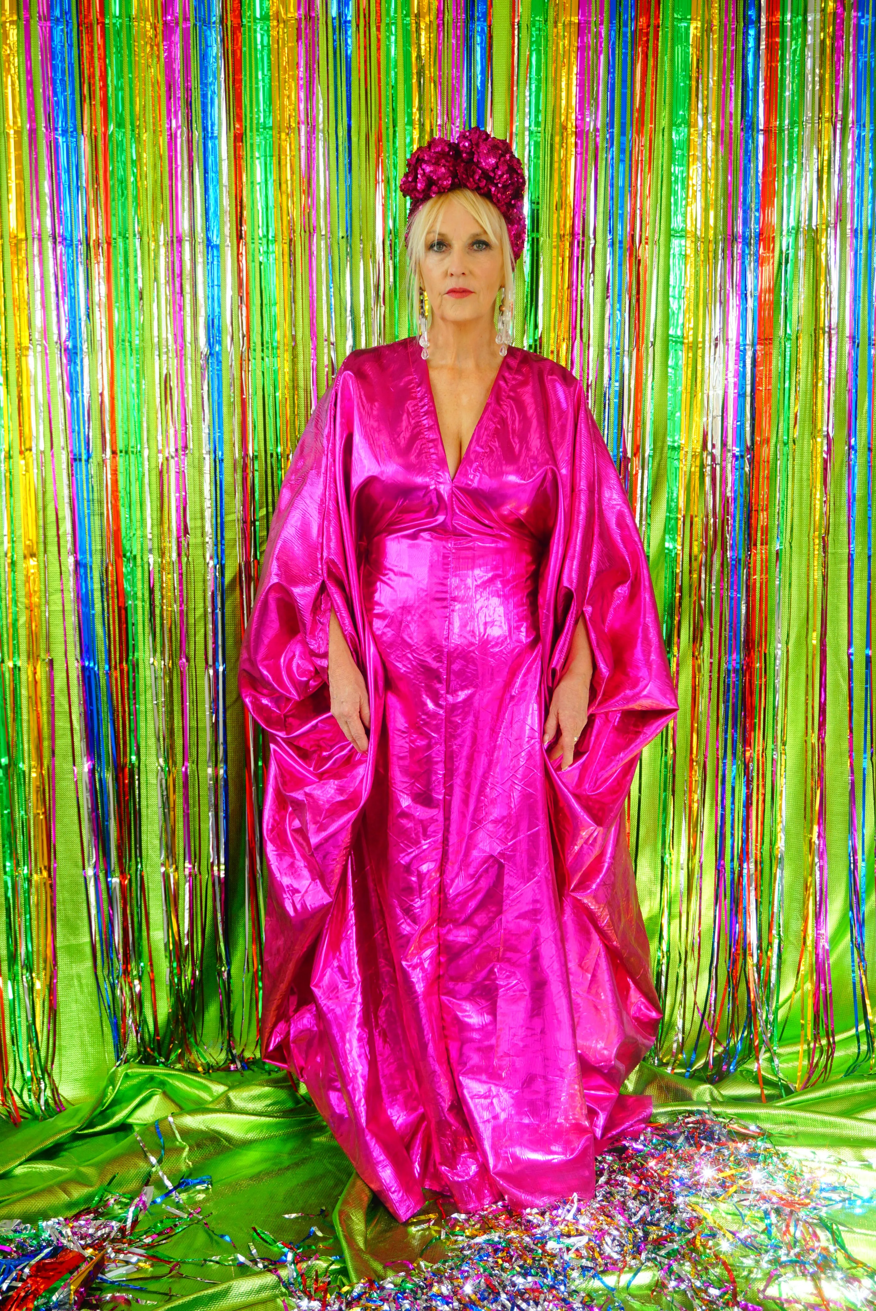 Metallic Foil Flash Gordon Chrome Kaftan - Pink