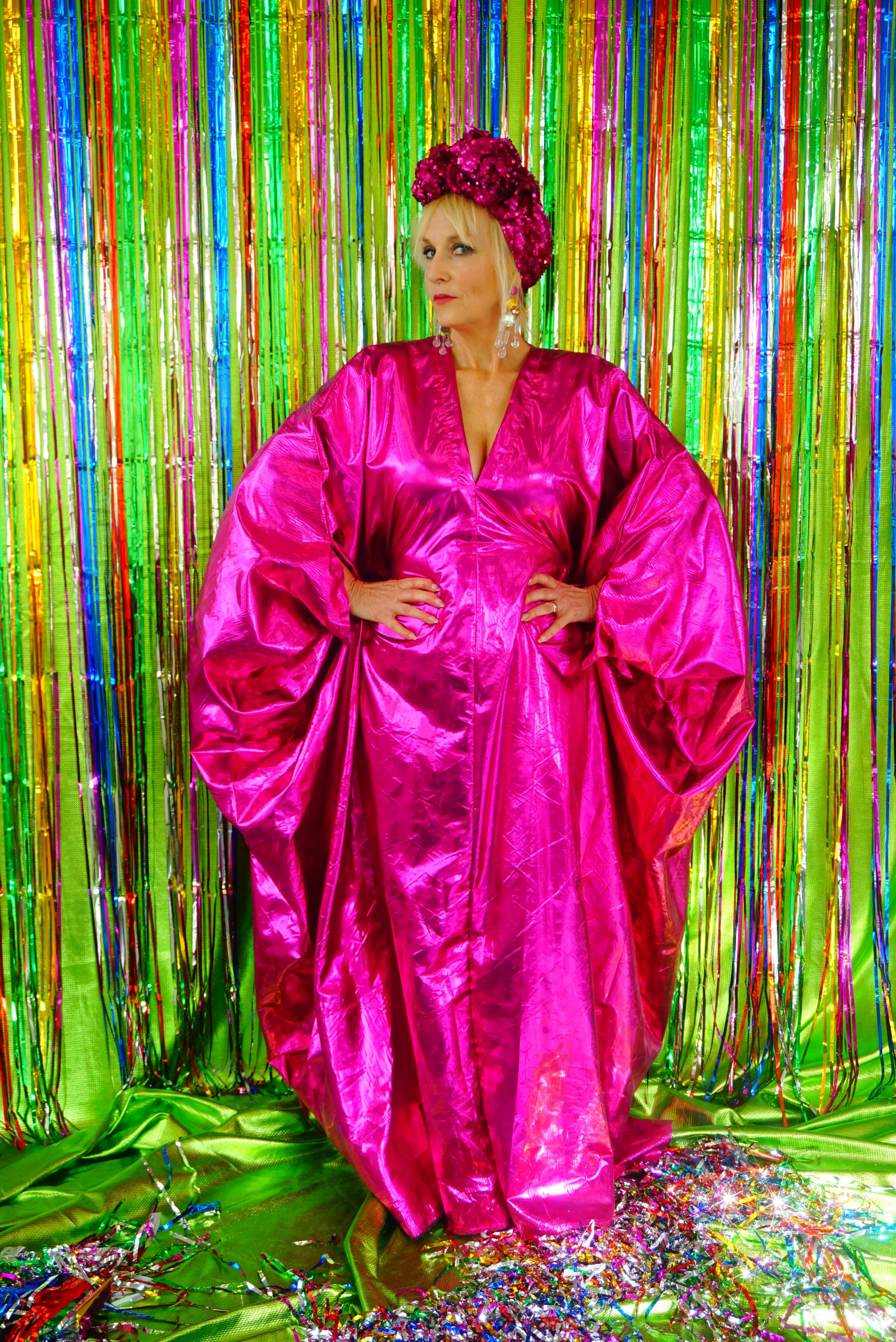 Metallic Foil Flash Gordon Chrome Kaftan - Pink