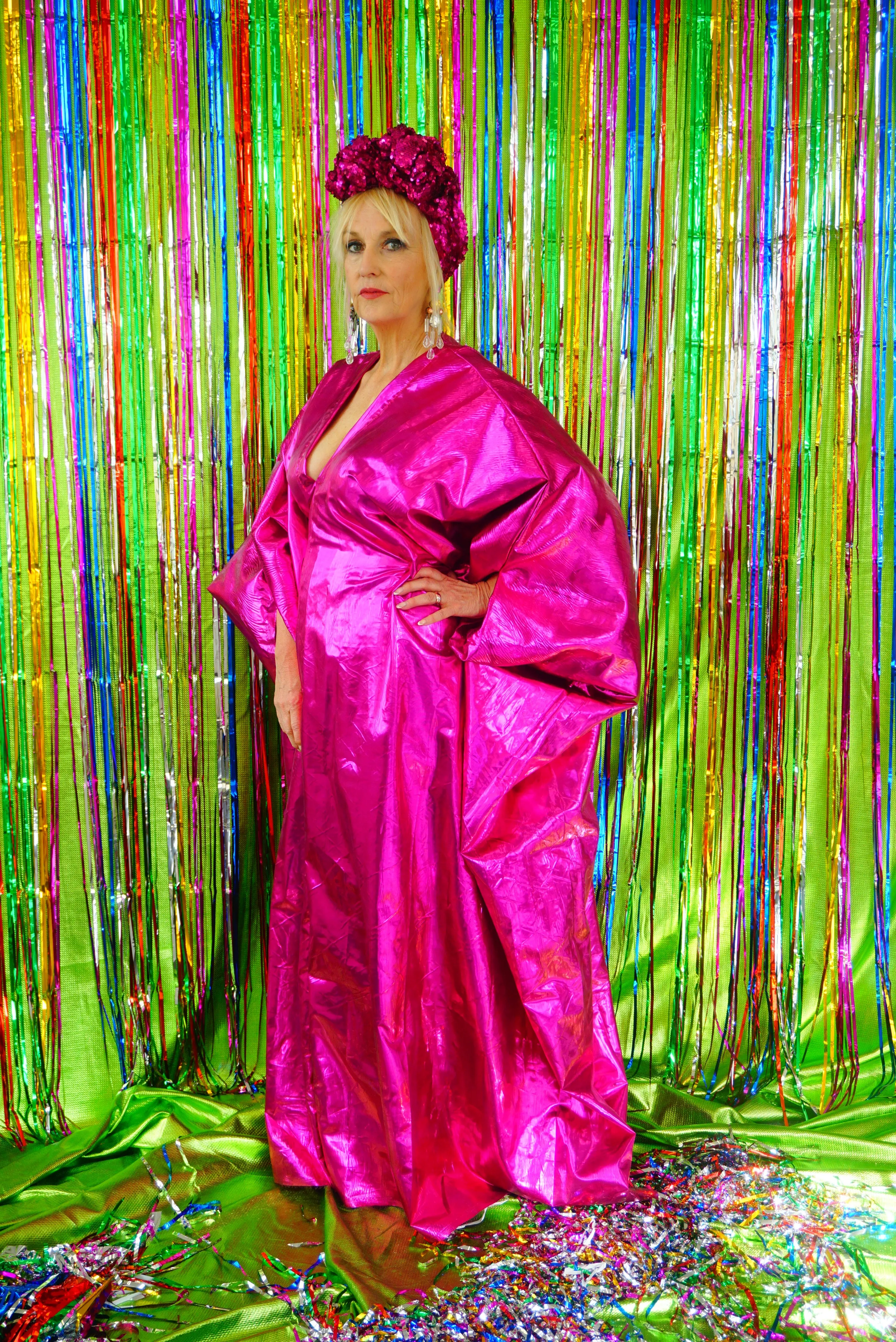 Metallic Foil Flash Gordon Chrome Kaftan - Pink
