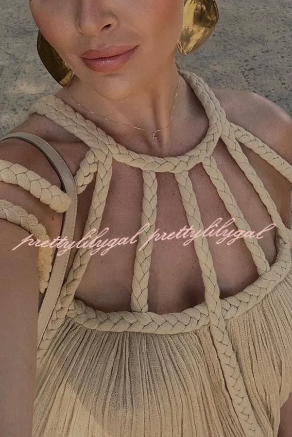 Modern and Sophisticated Linen Blend Draped Braids Cover Up Maxi Dress