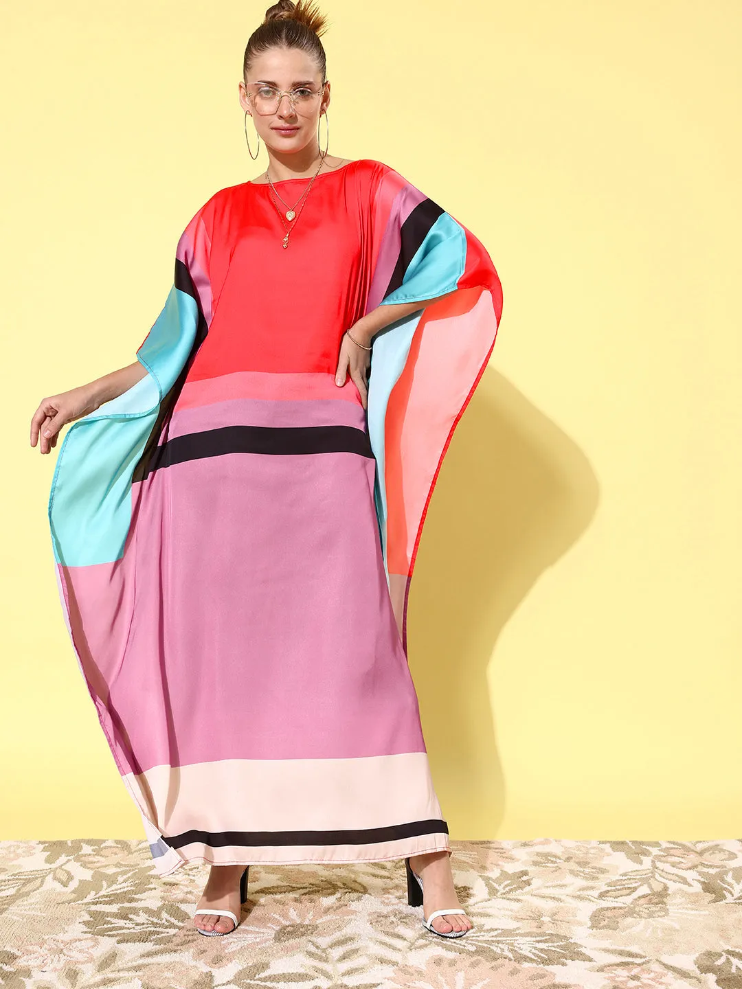 Multicolor Satin Kaftan Dress