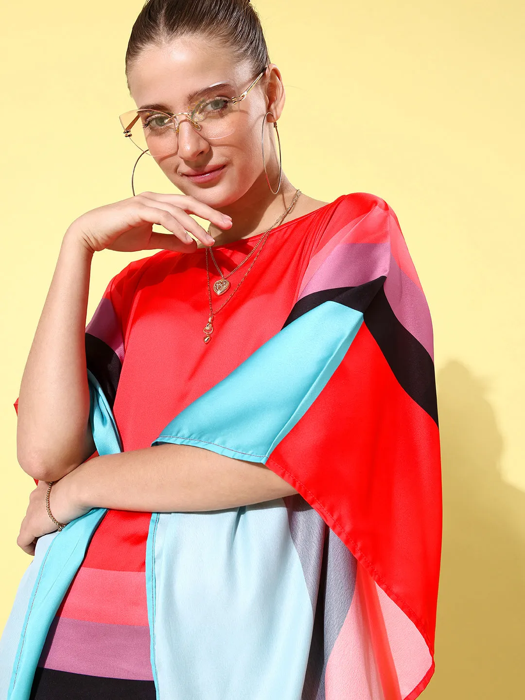 Multicolor Satin Kaftan Dress