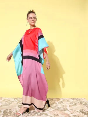 Multicolor Satin Kaftan Dress
