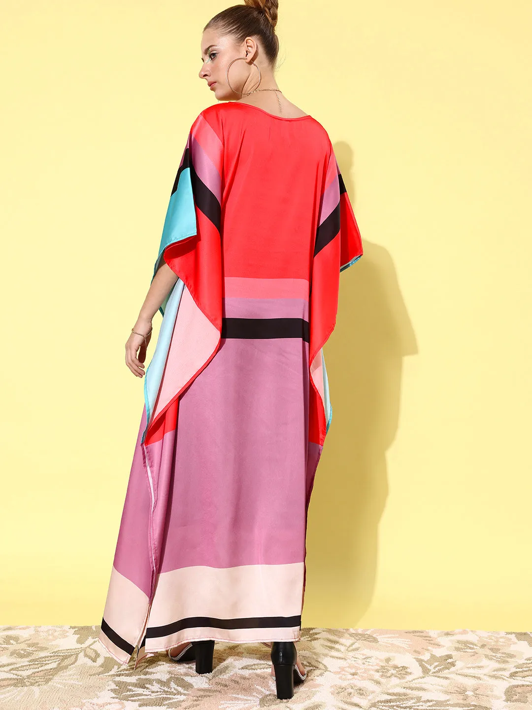 Multicolor Satin Kaftan Dress