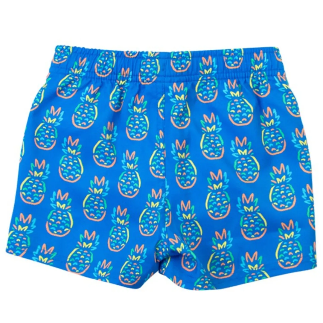 Neon Blue Pineapples Swim Trunks