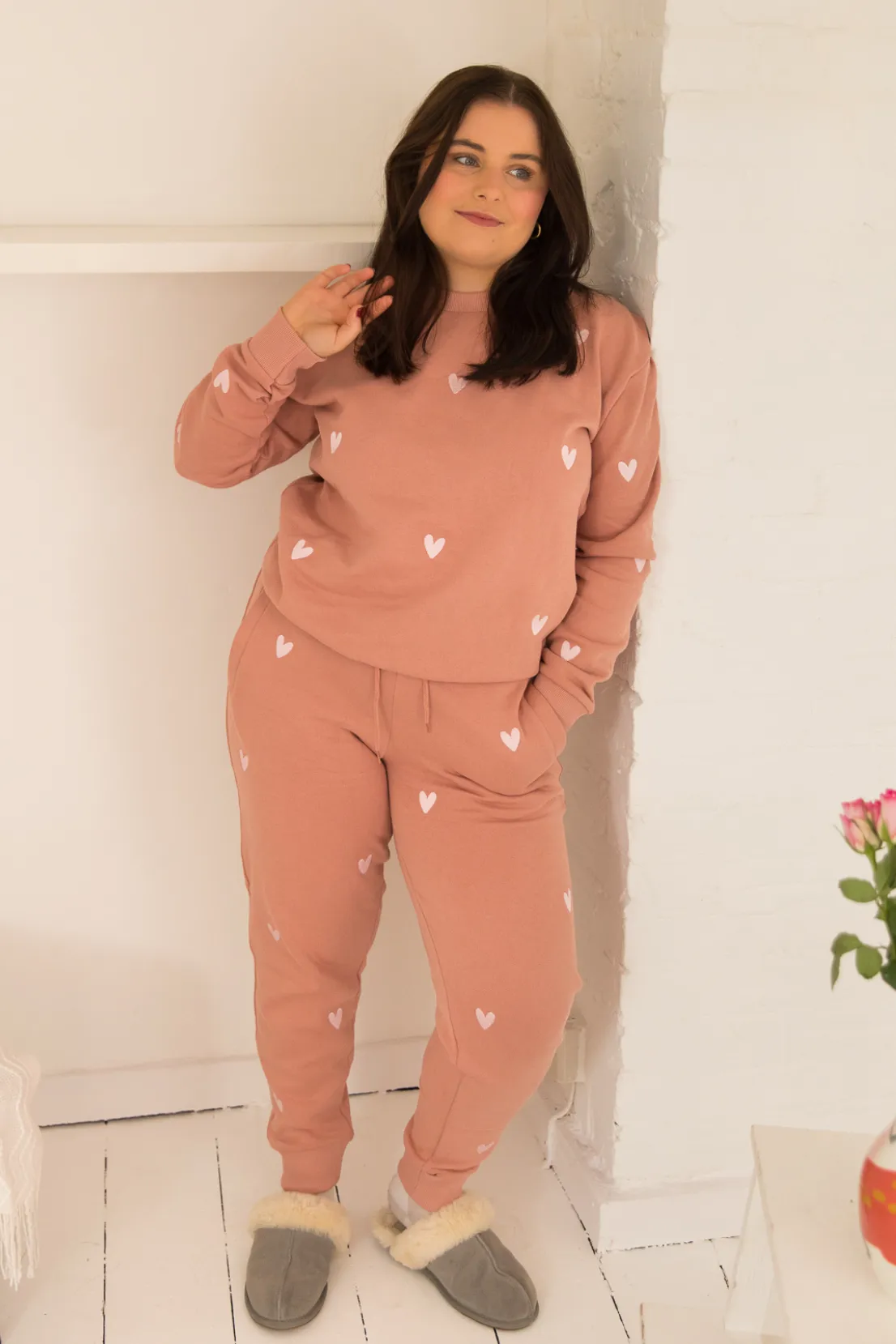 O&F Heart Embroidered Joggers -  Dusty Pink