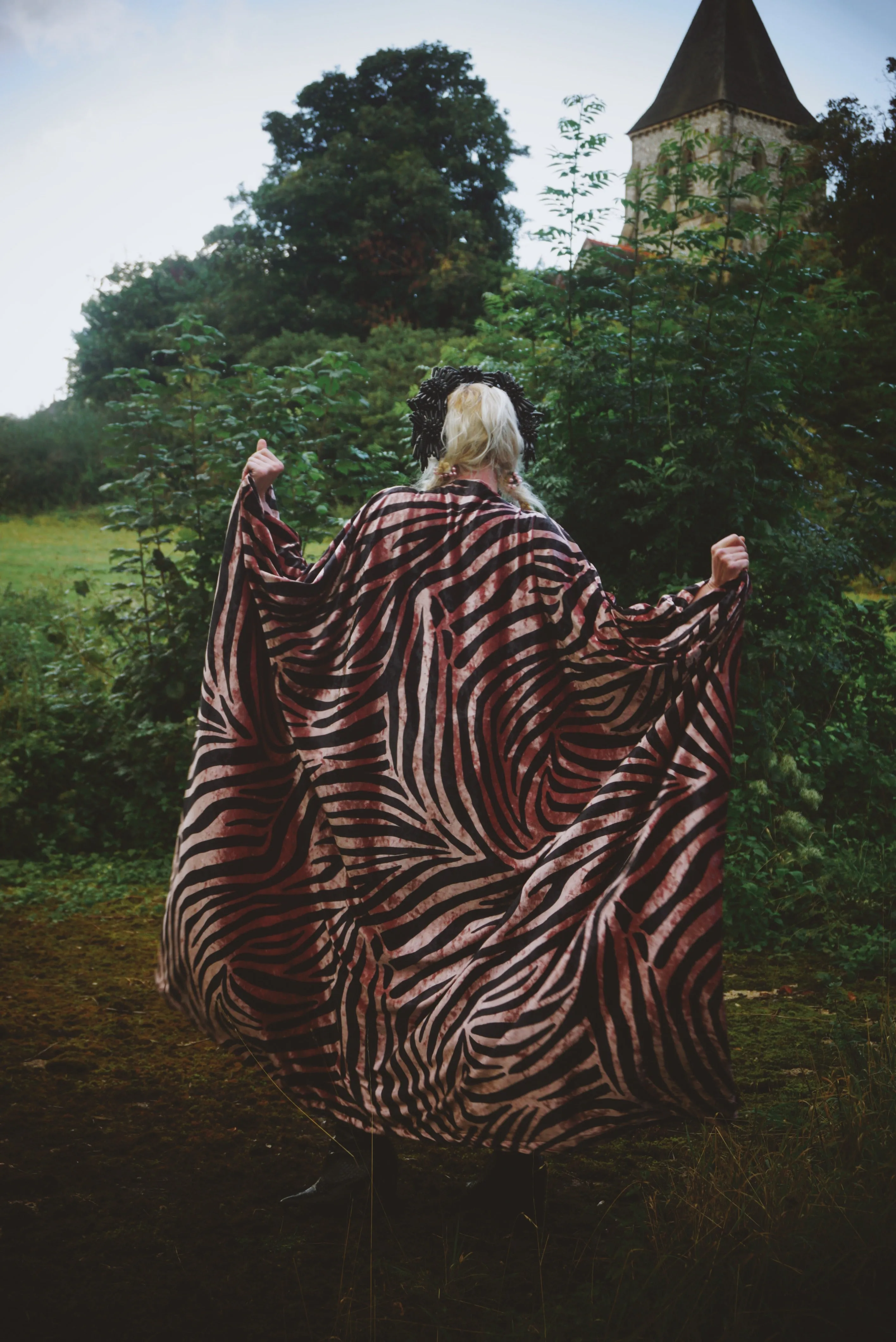 Opulent Velvet Dusky Pink and Black zebra Print textured Velvet kaftan Gown