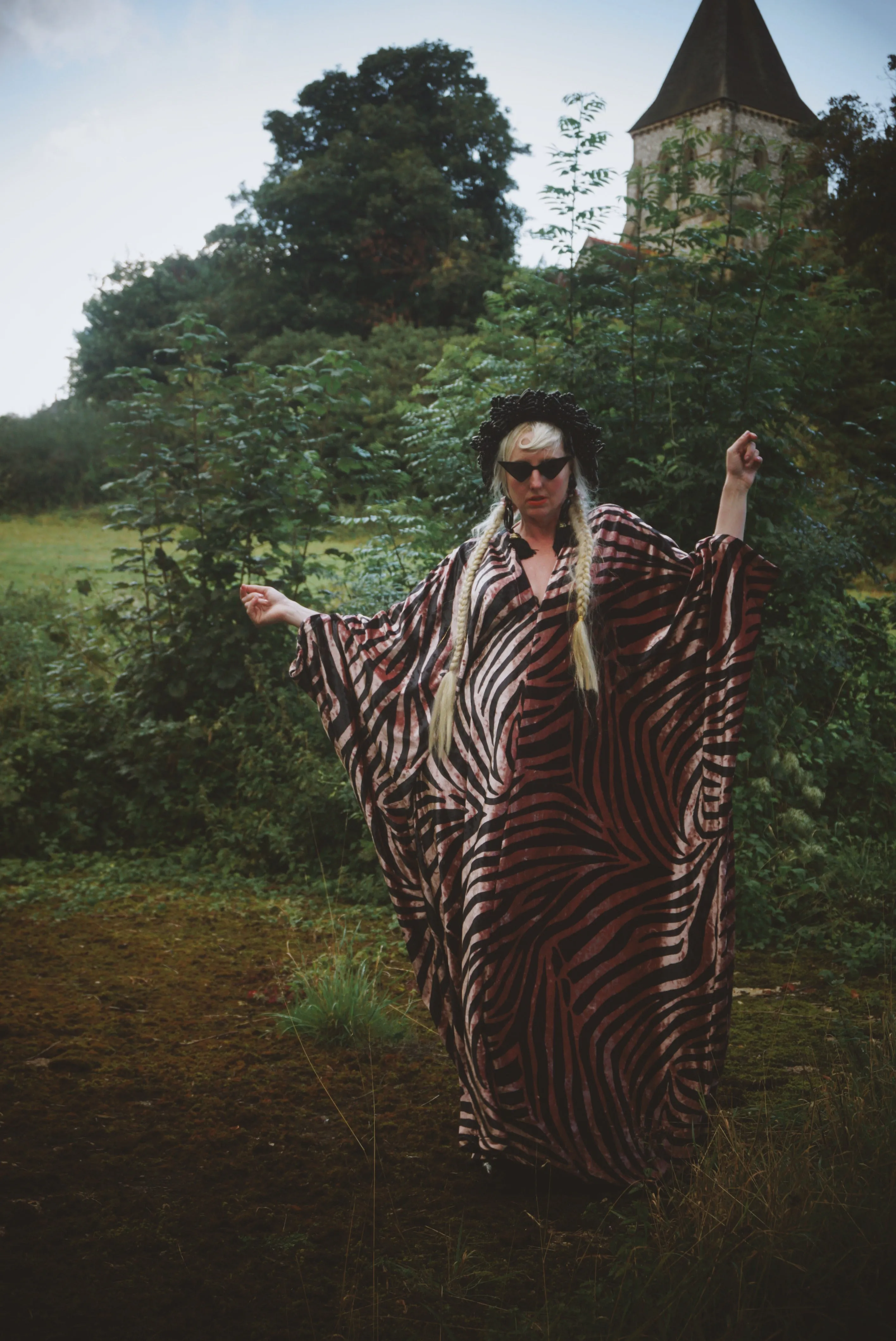 Opulent Velvet Dusky Pink and Black zebra Print textured Velvet kaftan Gown