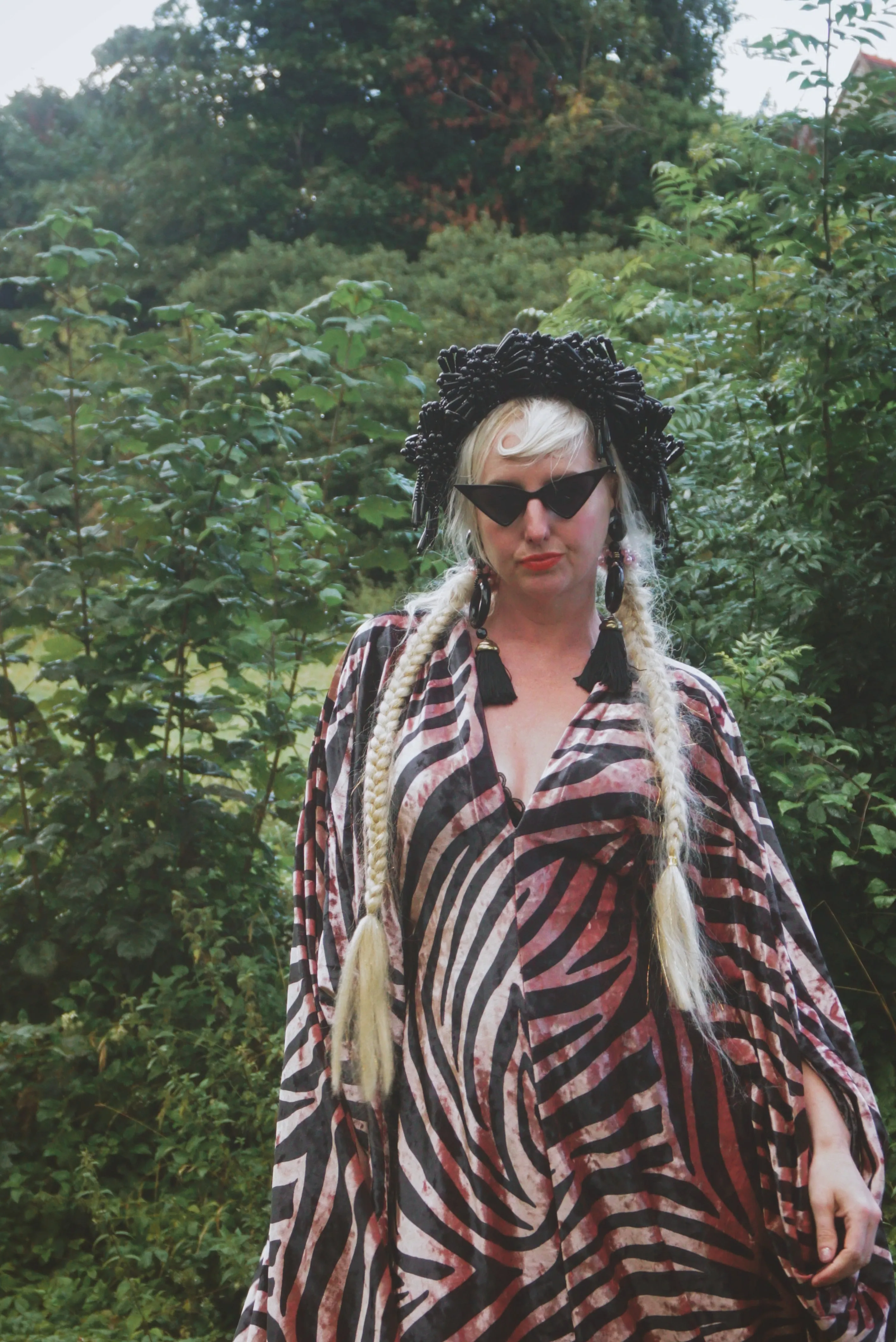 Opulent Velvet Dusky Pink and Black zebra Print textured Velvet kaftan Gown