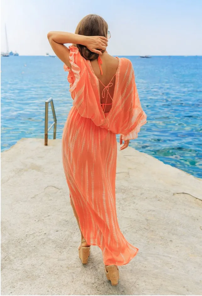 Orange Silk Maxi Kaftan