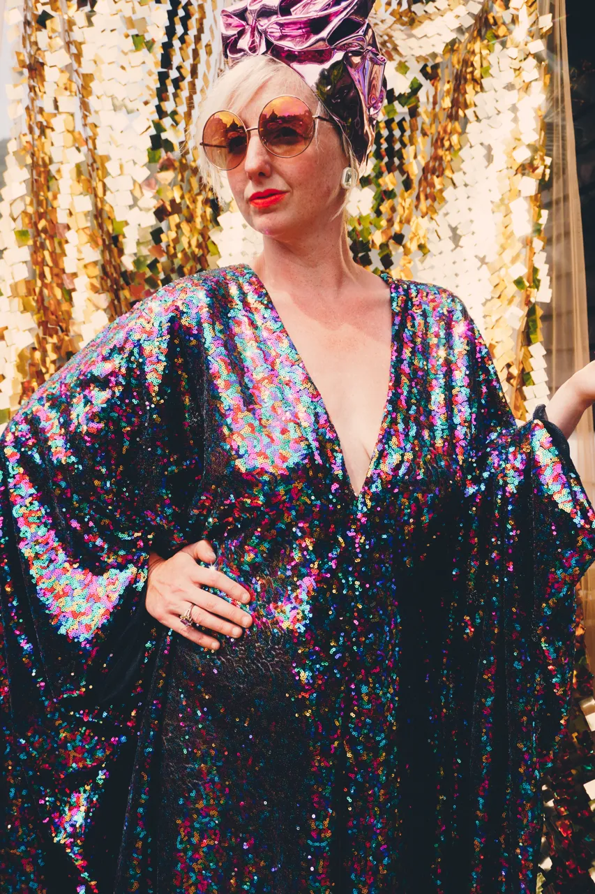 PRIDE Dazzling Sequin Rainbow Kaftan Gown / Kimono Robe
