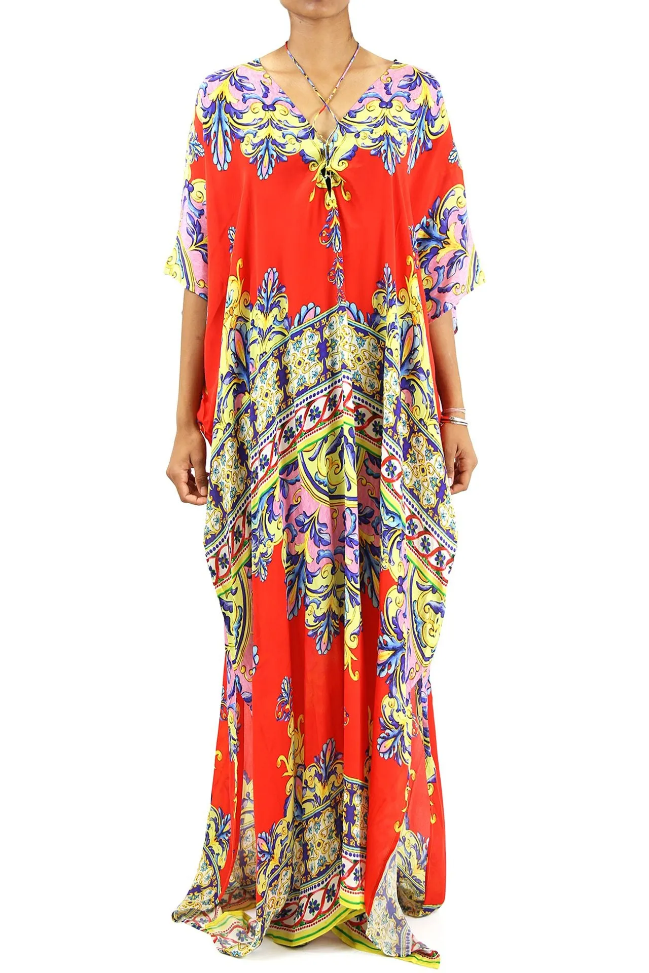 Printed Red Kaftan Dress