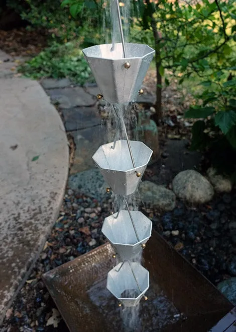 Professional Octagonal Rain Chain Cup Unfinished Aluminum Modern Geometric Downspout