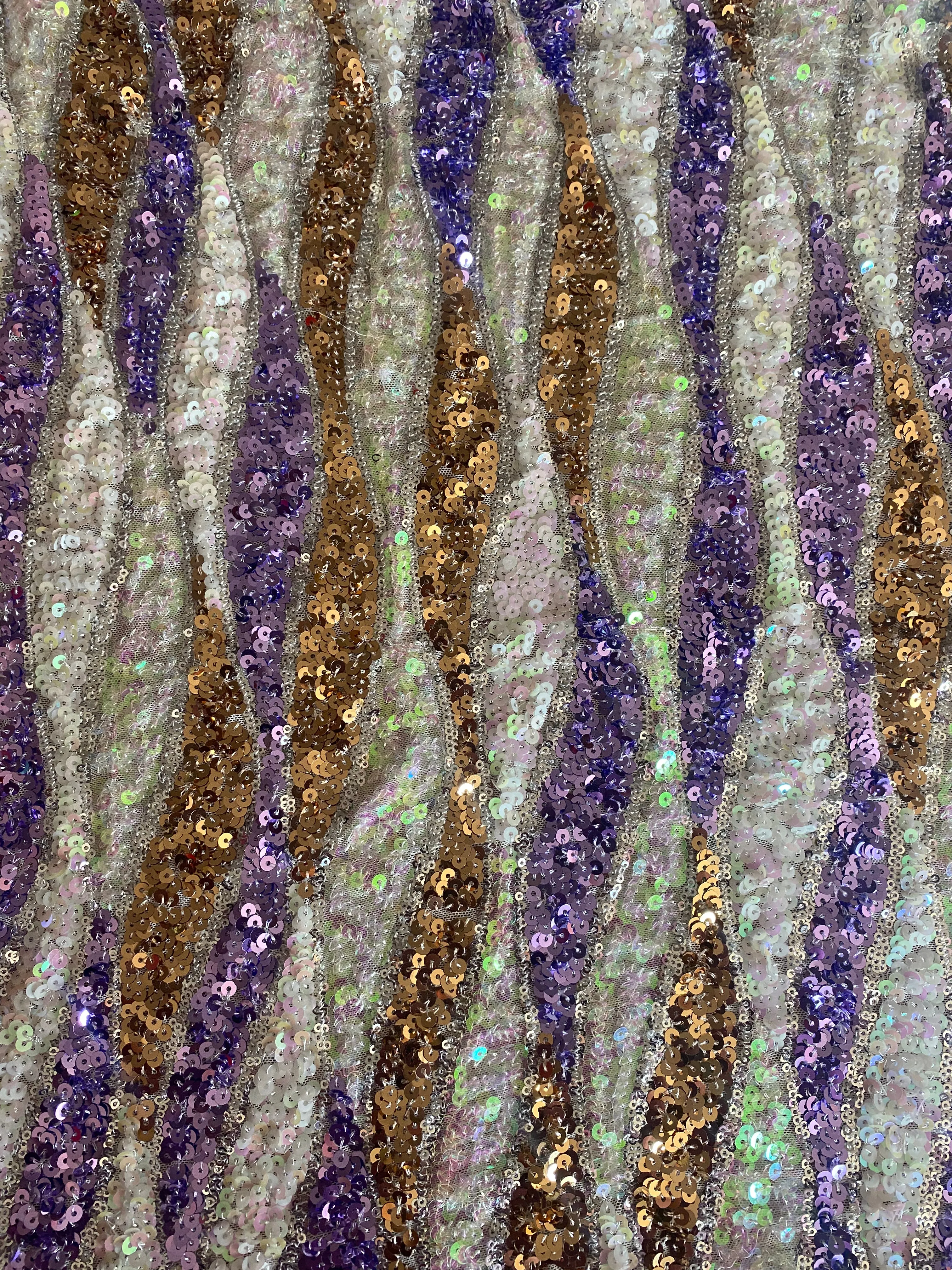Purple, White, and Gold Wave Mini Dress Kaftan
