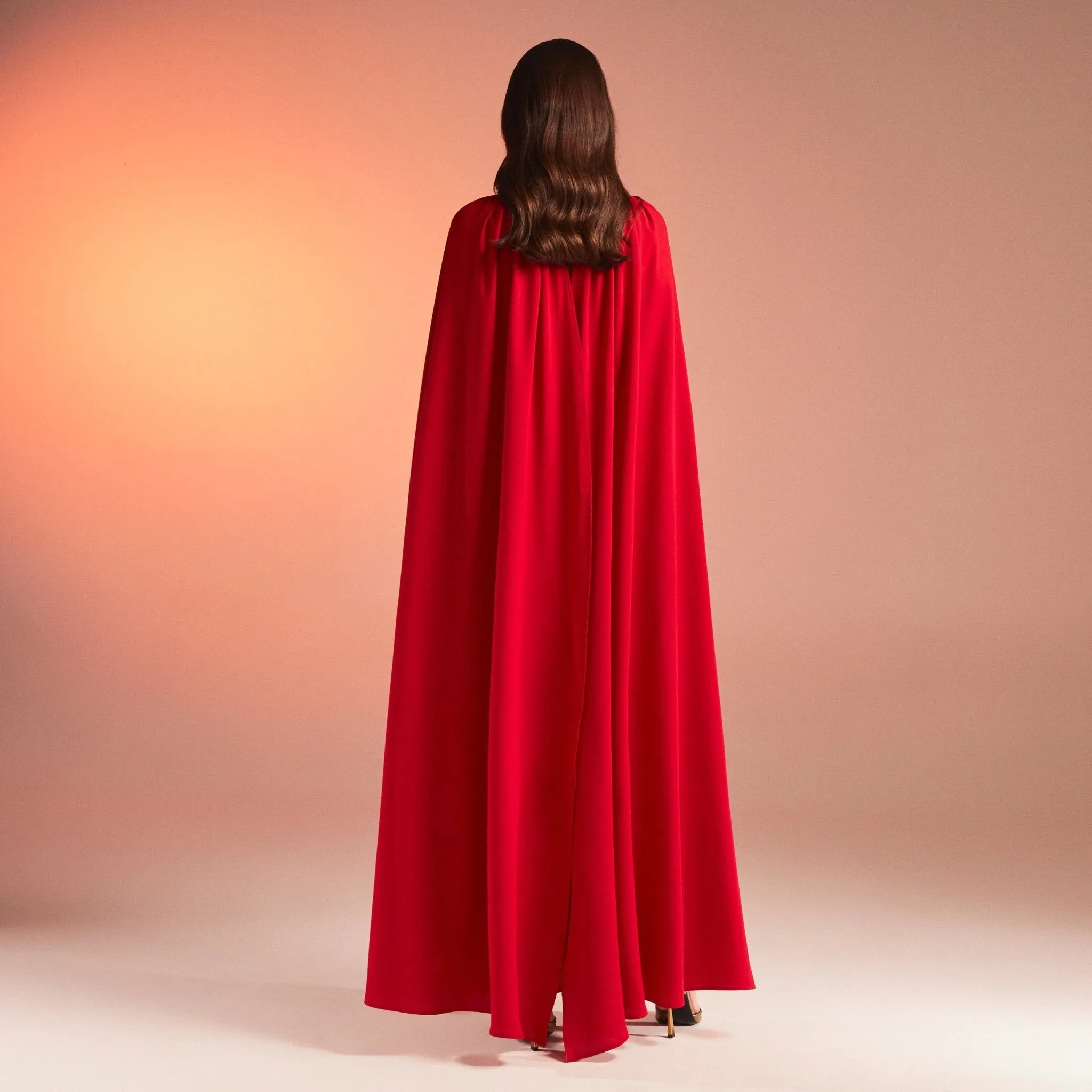 Red Bodycon Crepe Dress With Cape Effect
