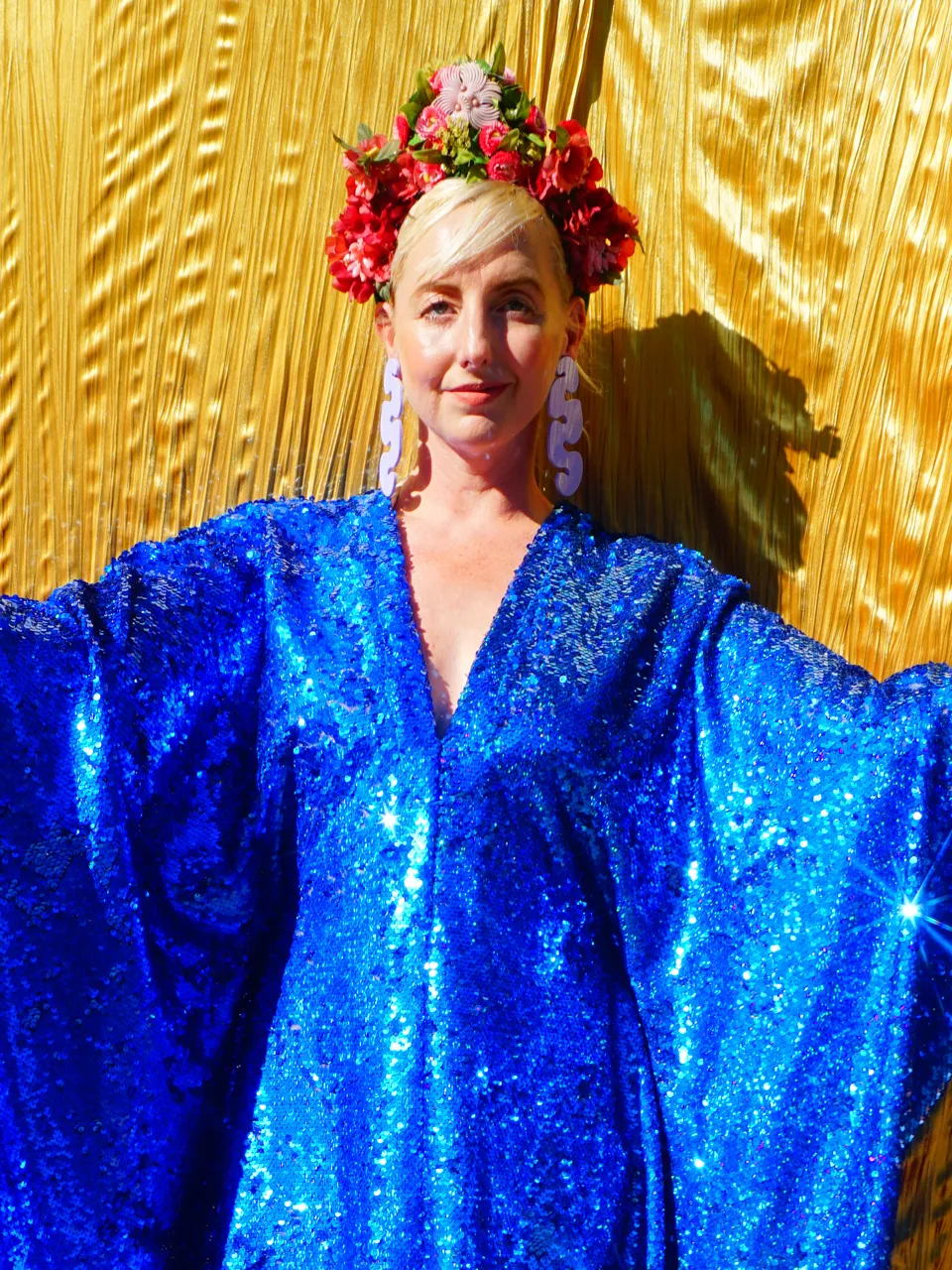 Royal Blue Holographic Sequin Maxi Kaftan Gown / Kimono Robe