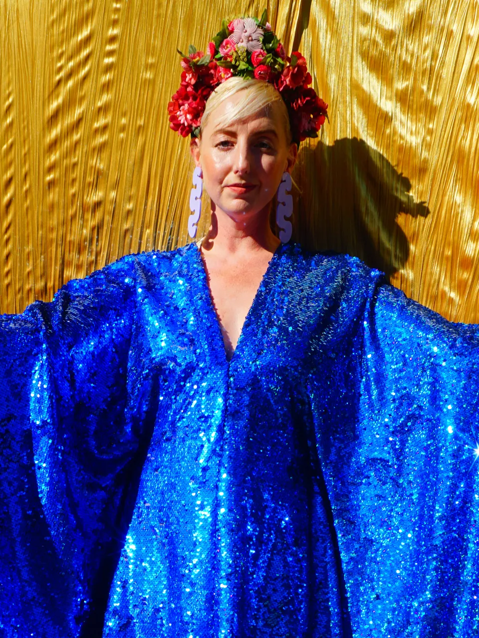 Royal Blue Holographic Sequin Maxi Kaftan Gown / Kimono Robe