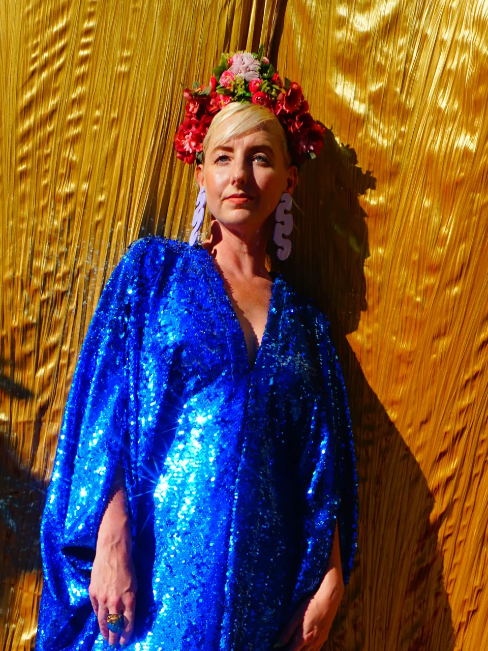 Royal Blue Holographic Sequin Maxi Kaftan Gown / Kimono Robe