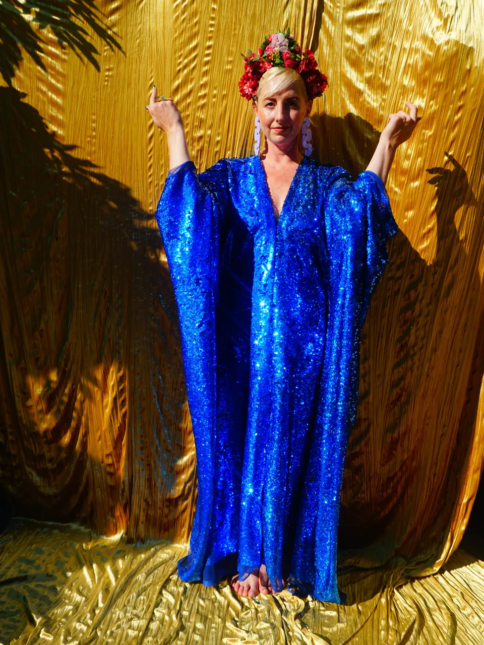 Royal Blue Holographic Sequin Maxi Kaftan Gown / Kimono Robe