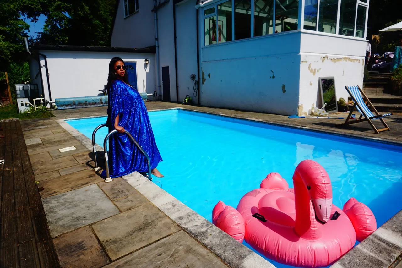 Royal Blue Holographic Sequin Maxi Kaftan Gown / Kimono Robe