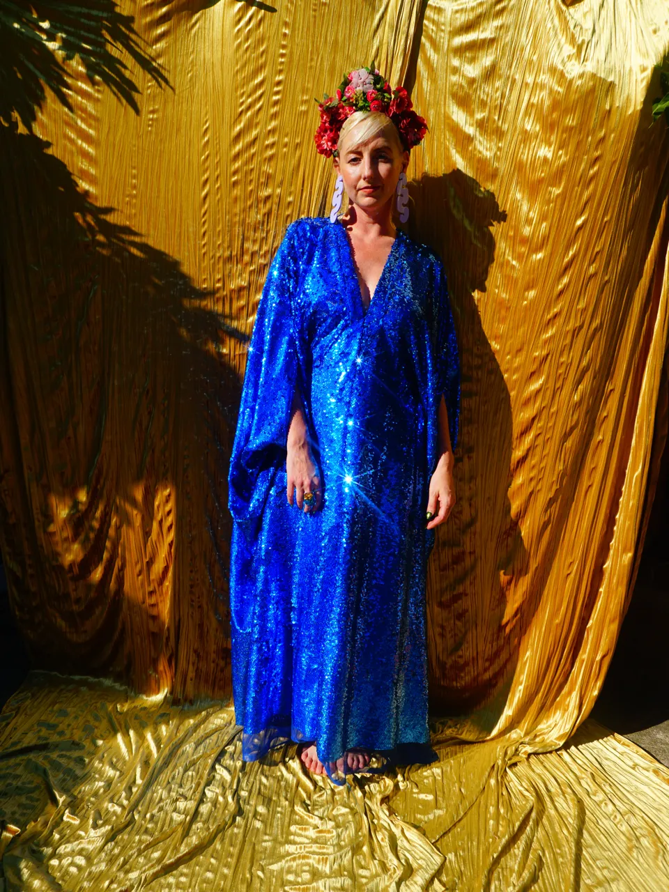 Royal Blue Holographic Sequin Maxi Kaftan Gown / Kimono Robe