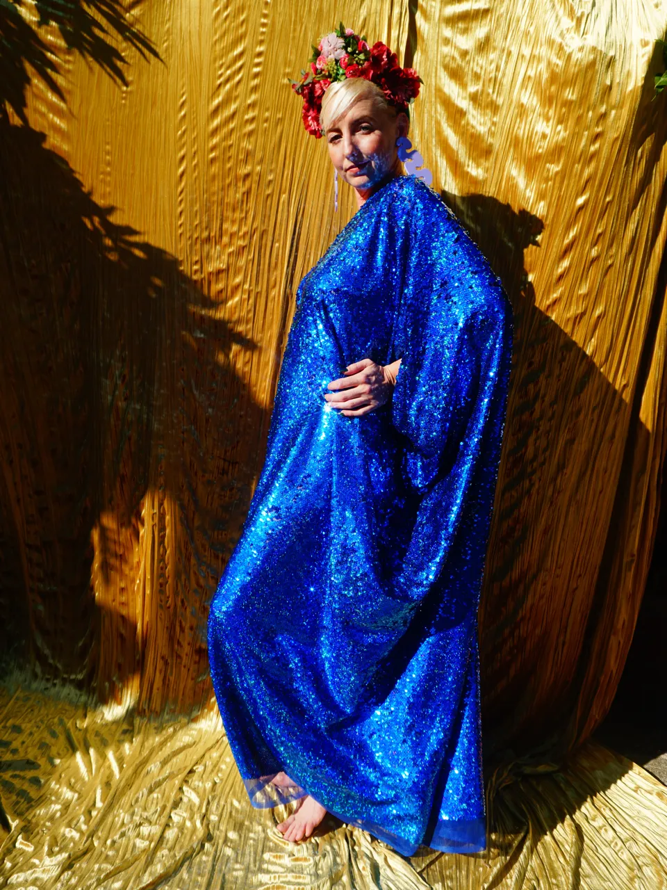 Royal Blue Holographic Sequin Maxi Kaftan Gown / Kimono Robe