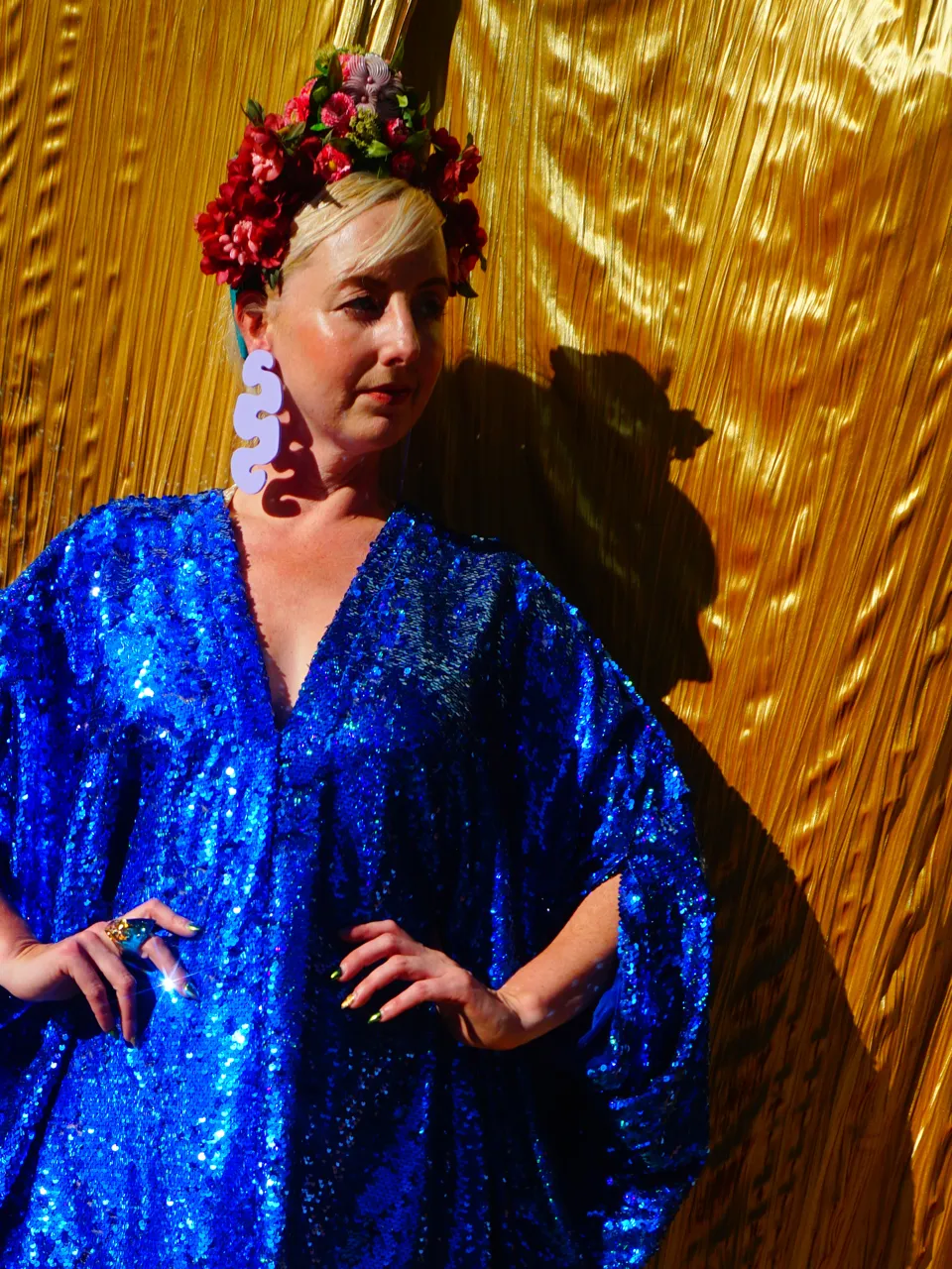 Royal Blue Holographic Sequin Maxi Kaftan Gown / Kimono Robe
